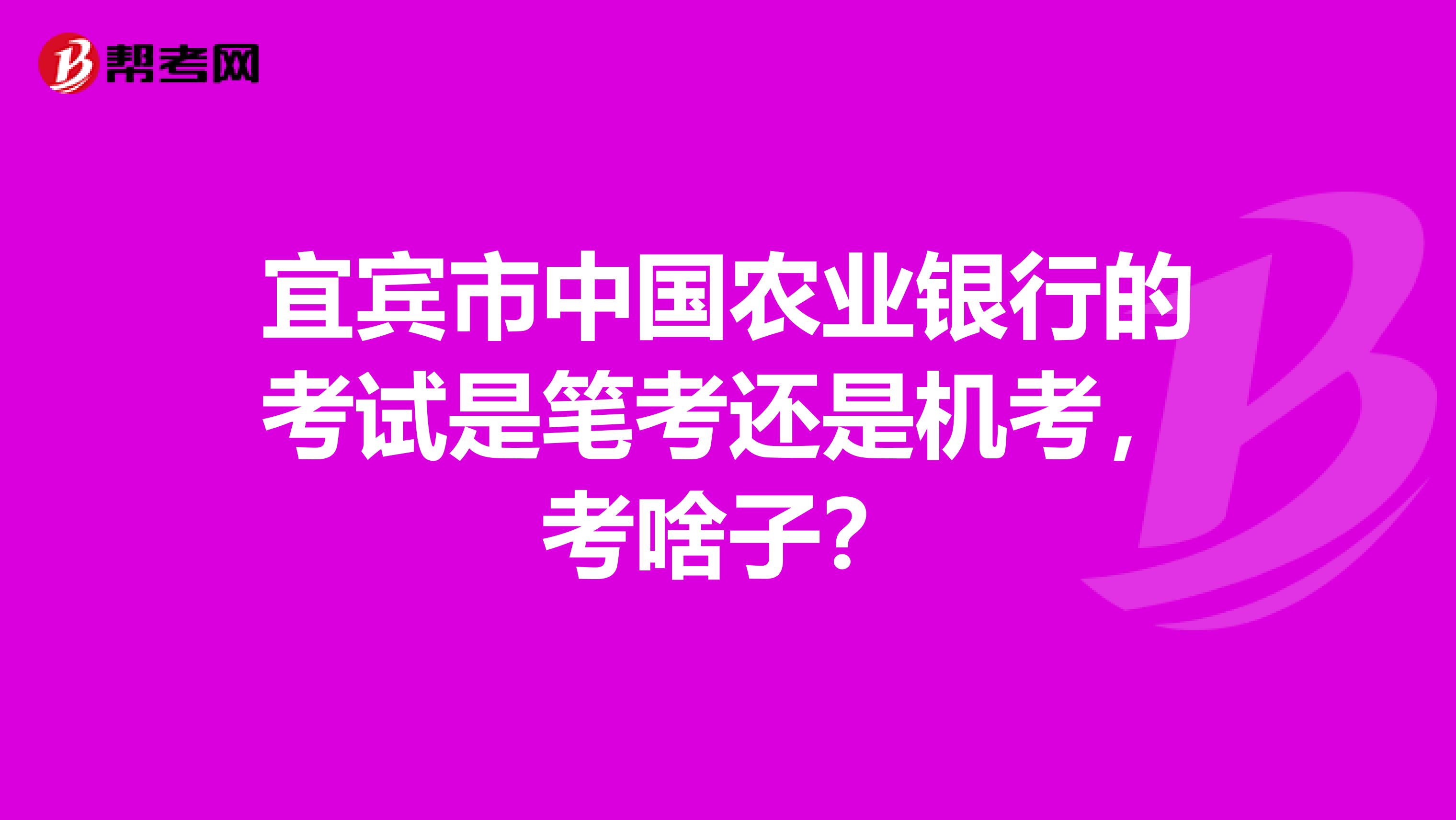 宜宾市中国农业银行的考试是笔考还是机考,考啥子?