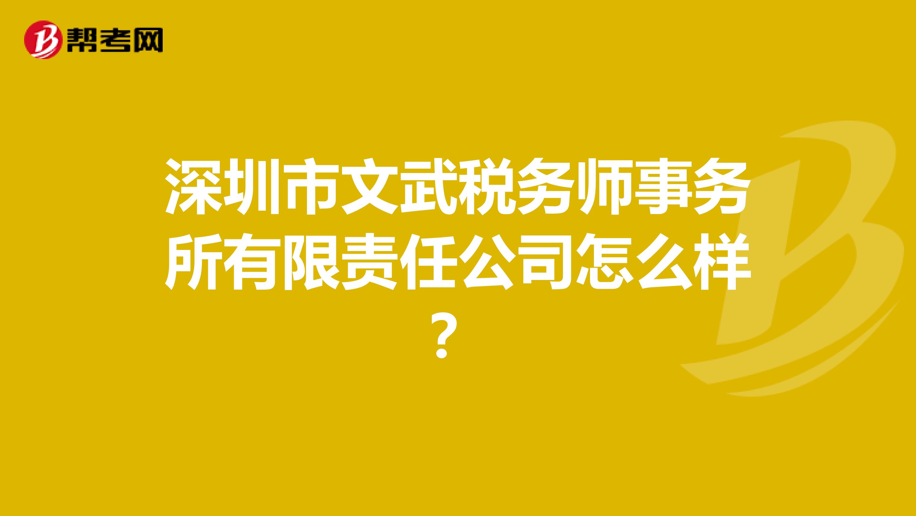 深圳市文武税务师事务所有限责任公司怎么样？