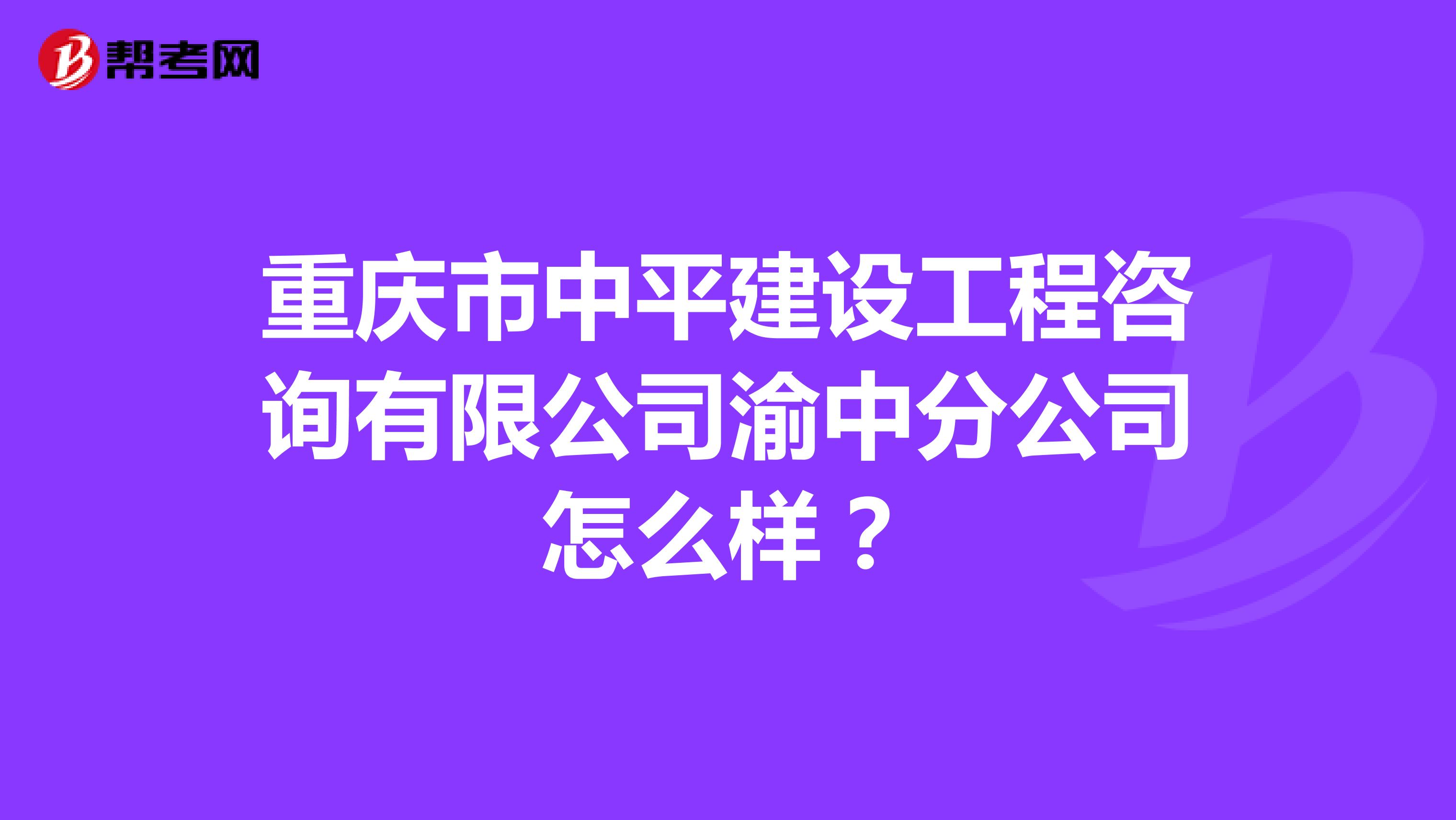 重庆市中平建设工程咨询有限公司渝中分公司怎么样？