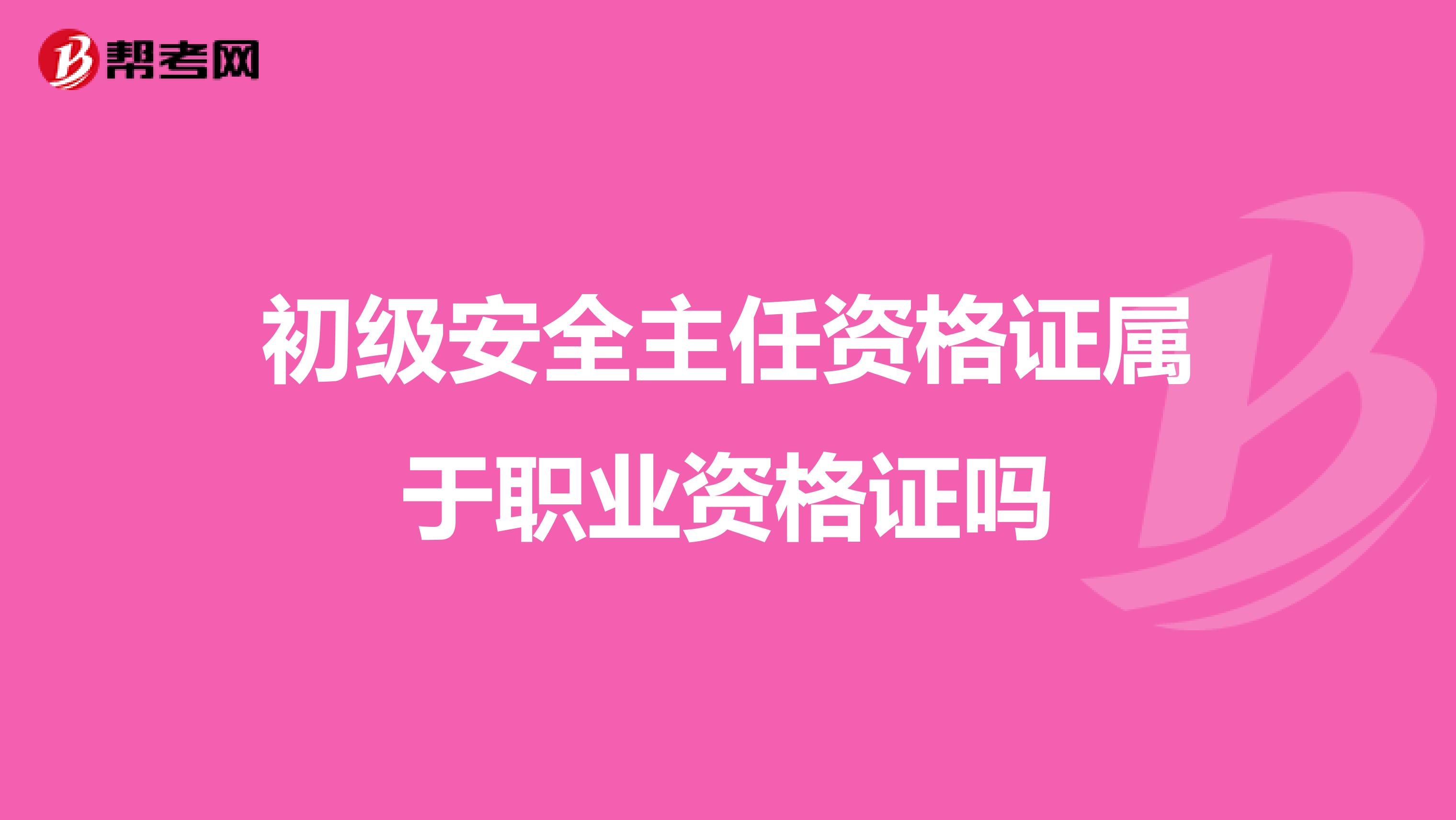 初级安全主任资格证属于职业资格证吗