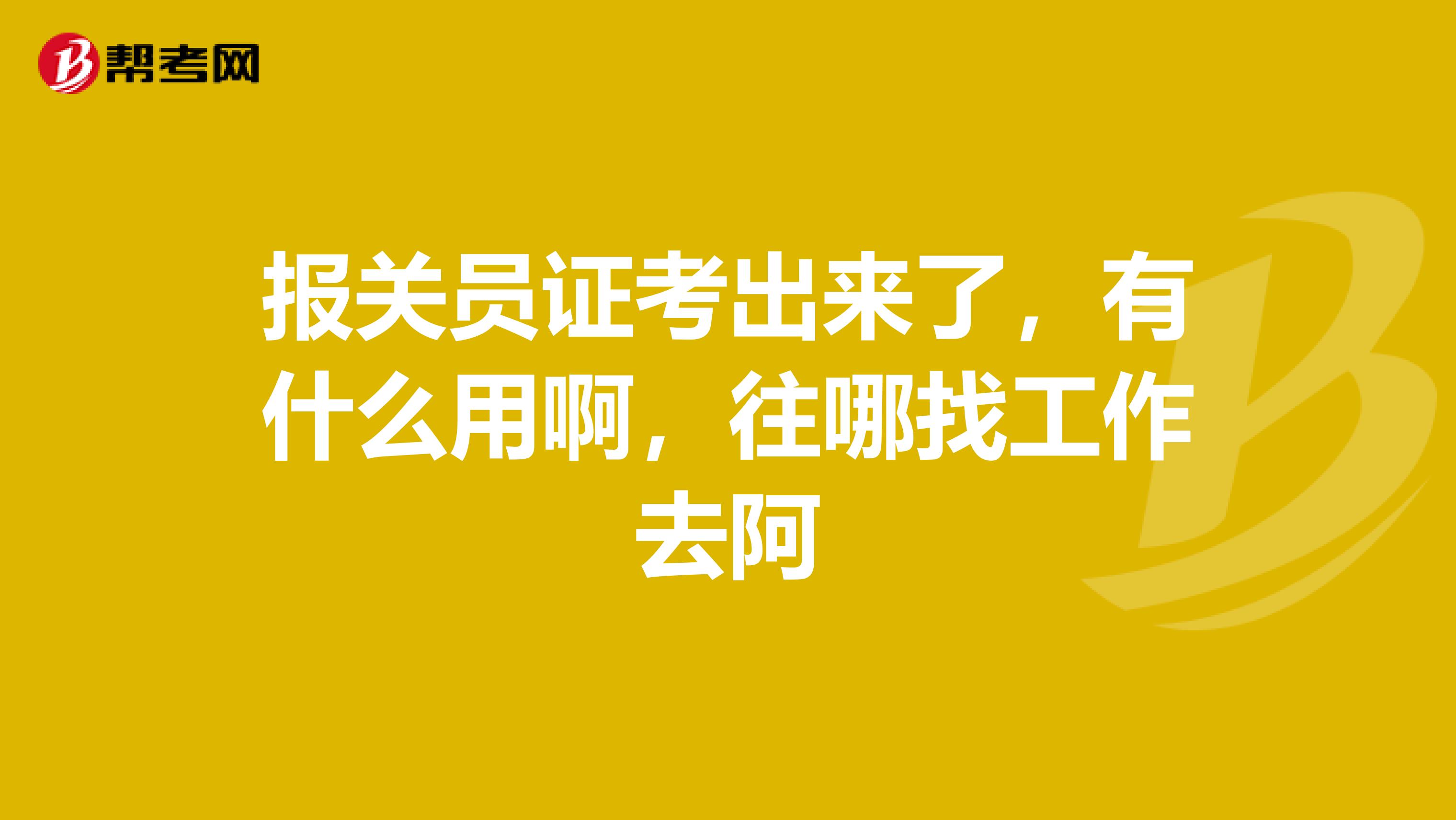 報關員證考出來了，有什么用啊，往哪找工作去阿