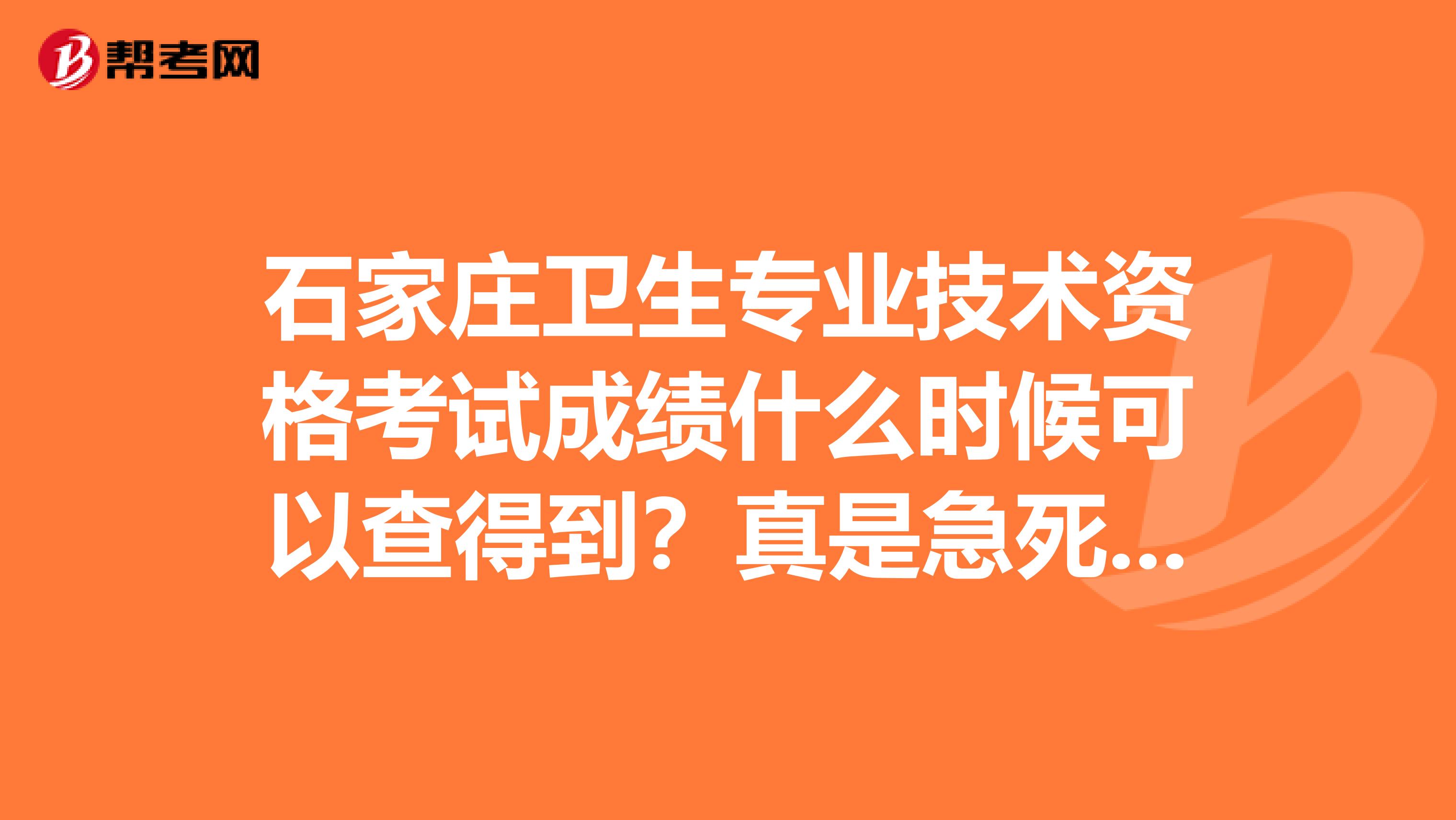 石家庄卫生专业技术资格考试成绩什么时候可以查得到？真是急死了,能不能快点出成绩呀?