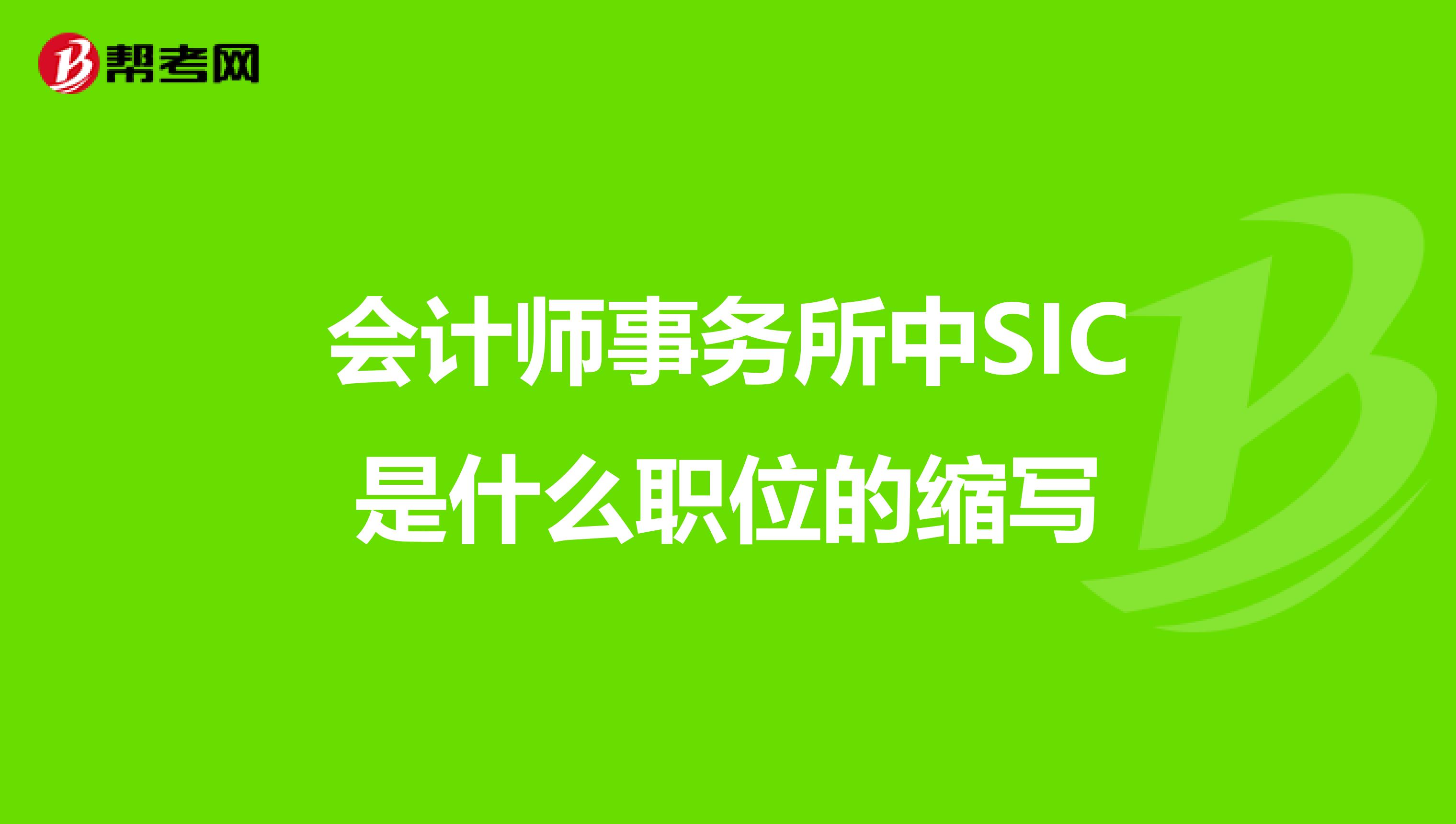 会计师事务所中SIC是什么职位的缩写