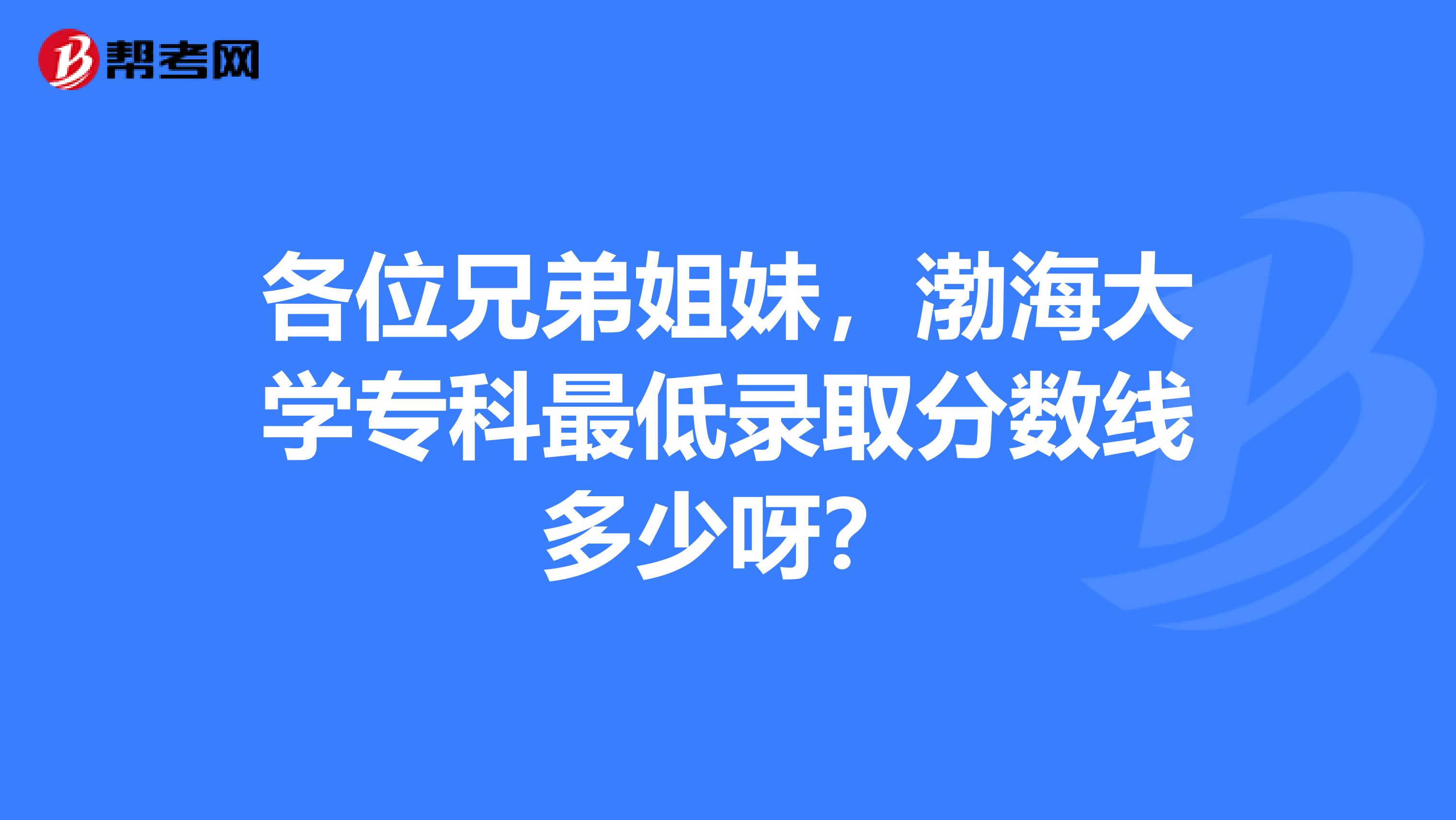 各位兄弟姐妹,渤海大学专科最低录取分数线多少呀?