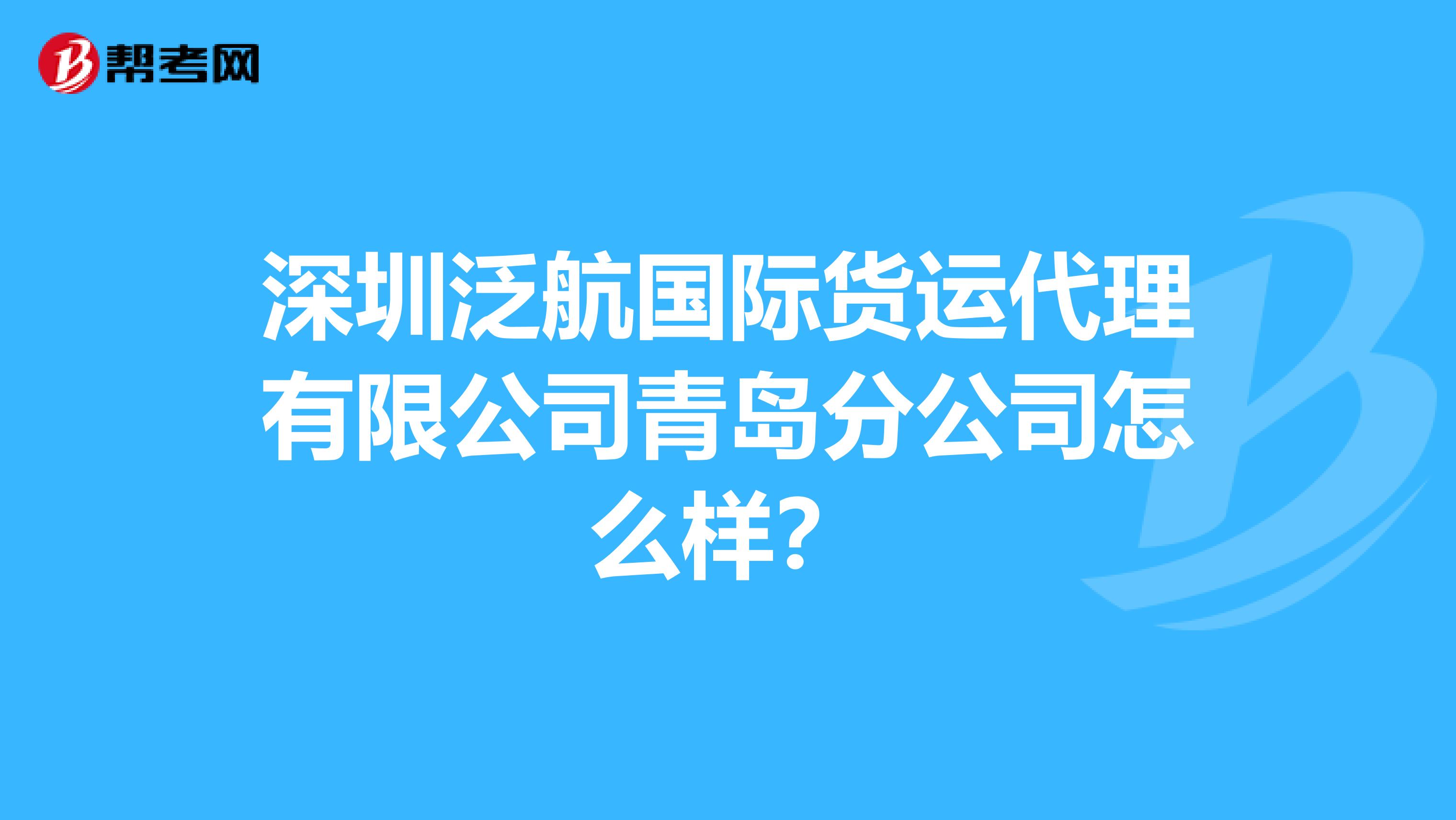 深圳泛航国际货运代理有限公司青岛分公司怎么样？