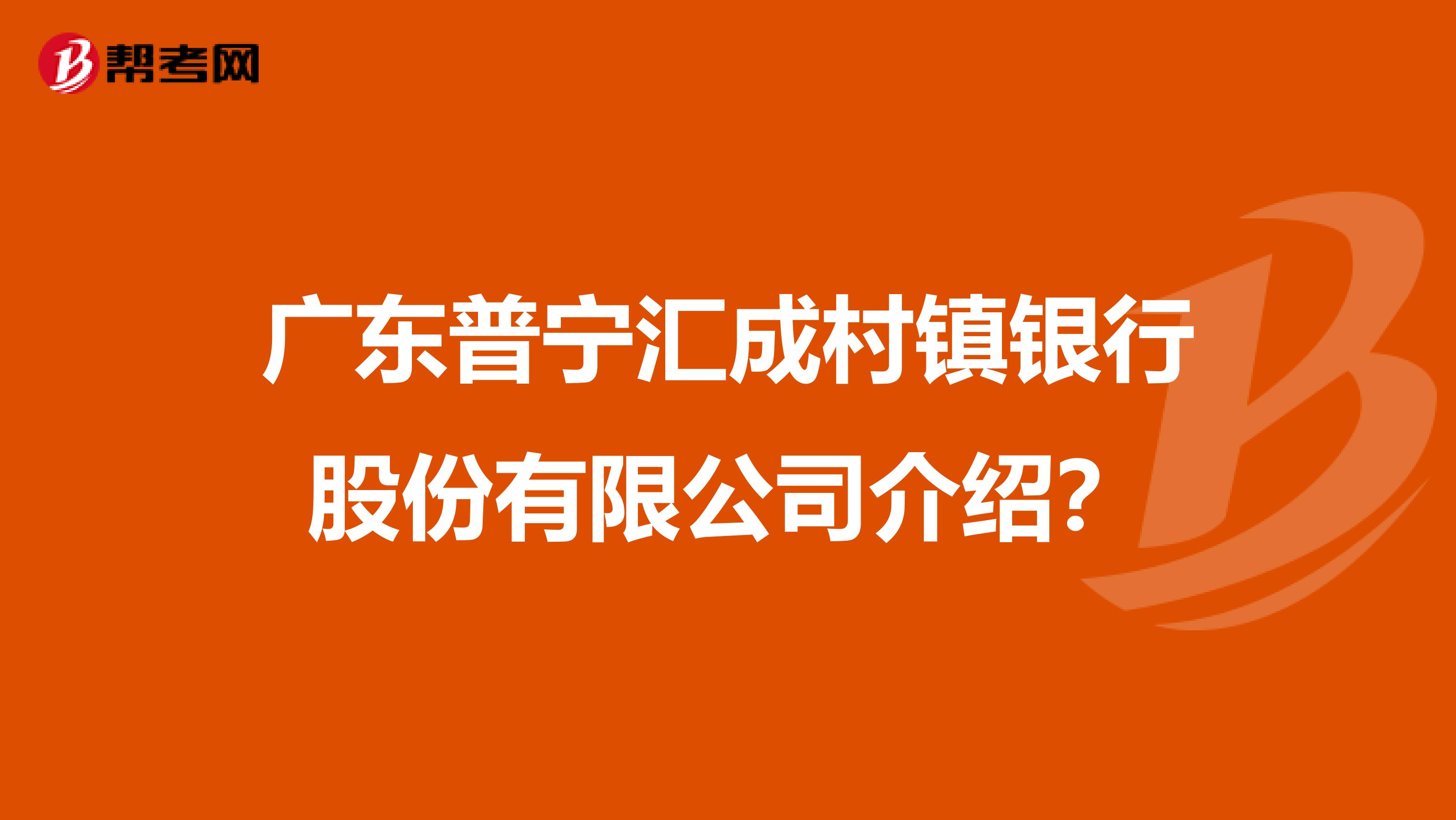 广东普宁汇成村镇银行股份有限公司介绍?