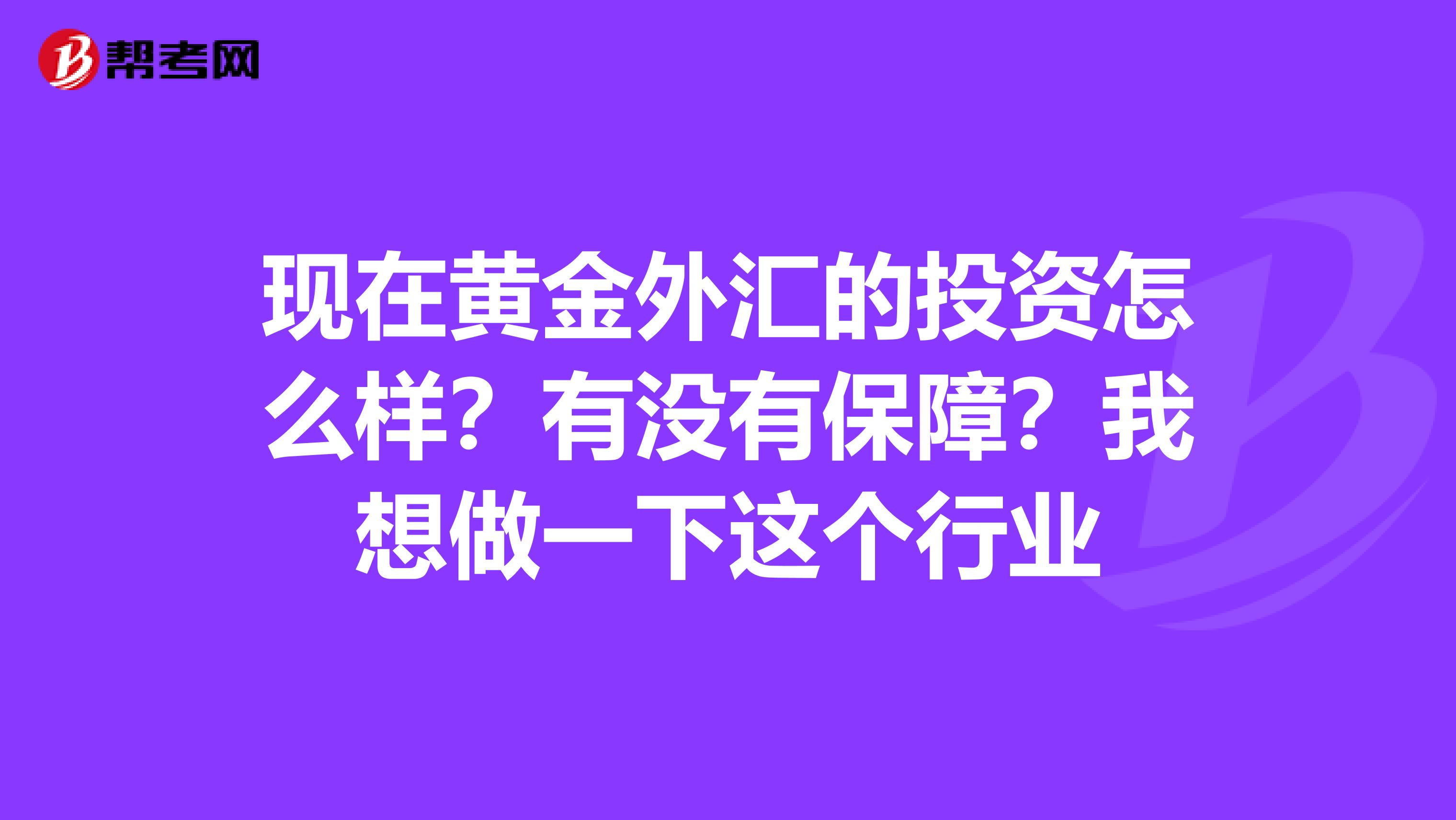 现在黄金外汇的投资怎么样?有没有保障?我想做一下这个行业