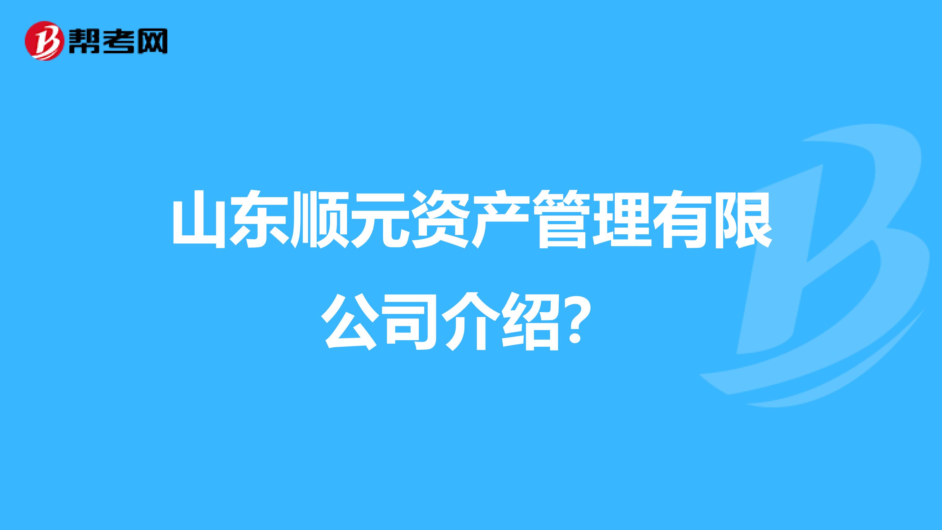山东顺元资产管理有限公司介绍?