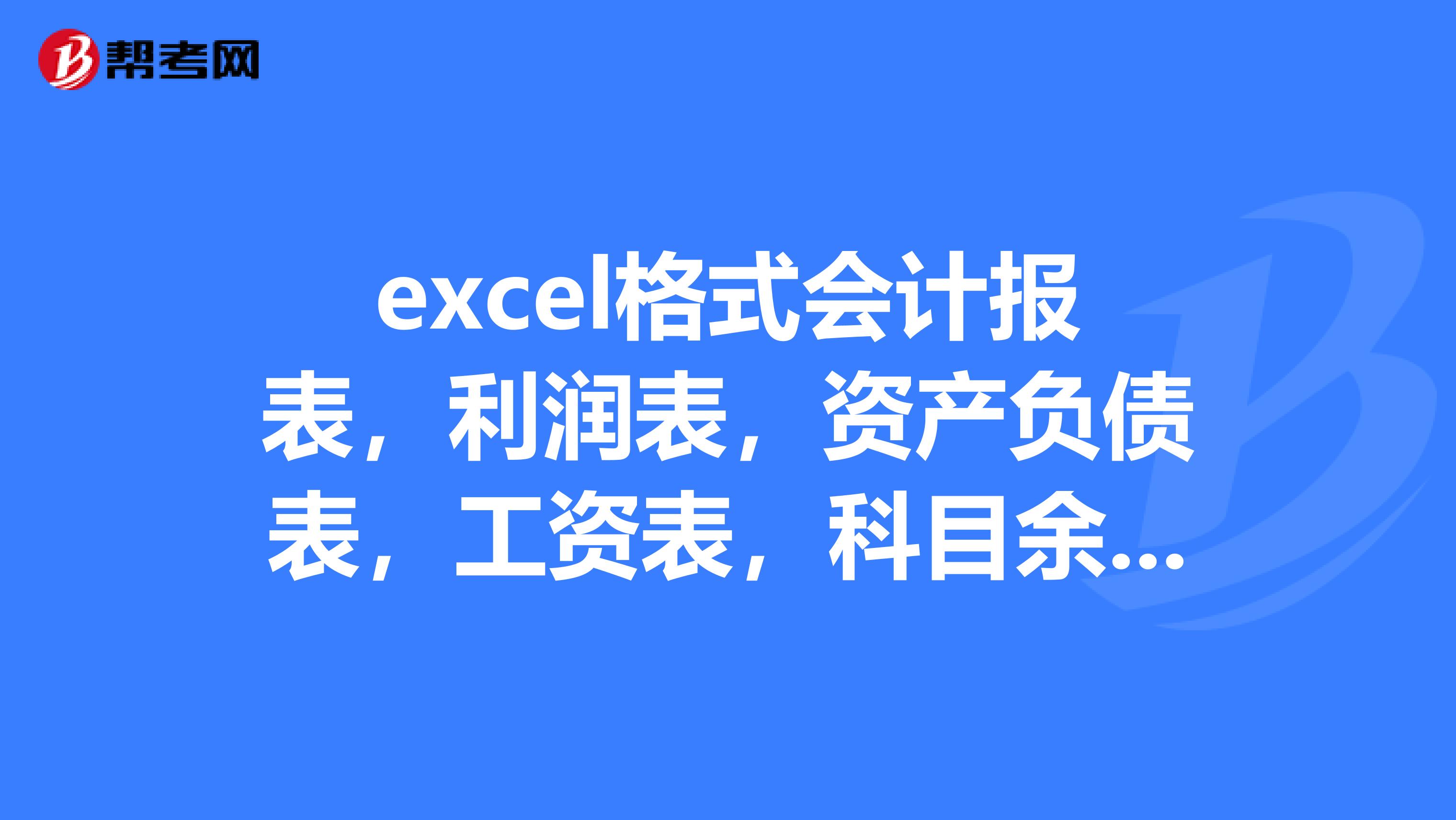excel格式会计报表，利润表，资产负债表，工资表，科目余额表，现金流量表.麻烦发我aillnyang163.com