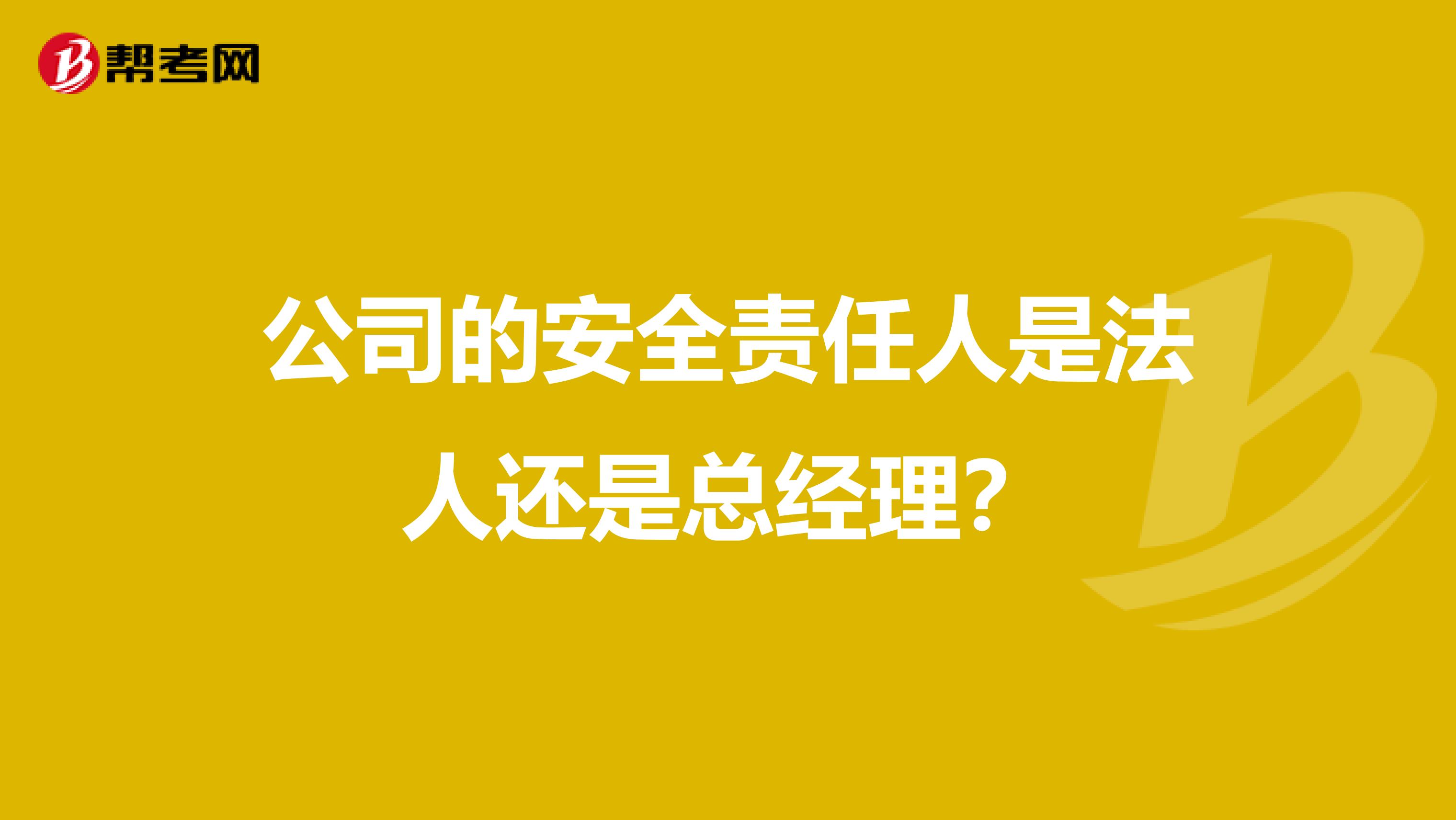 公司的安全责任人是法人还是总经理?