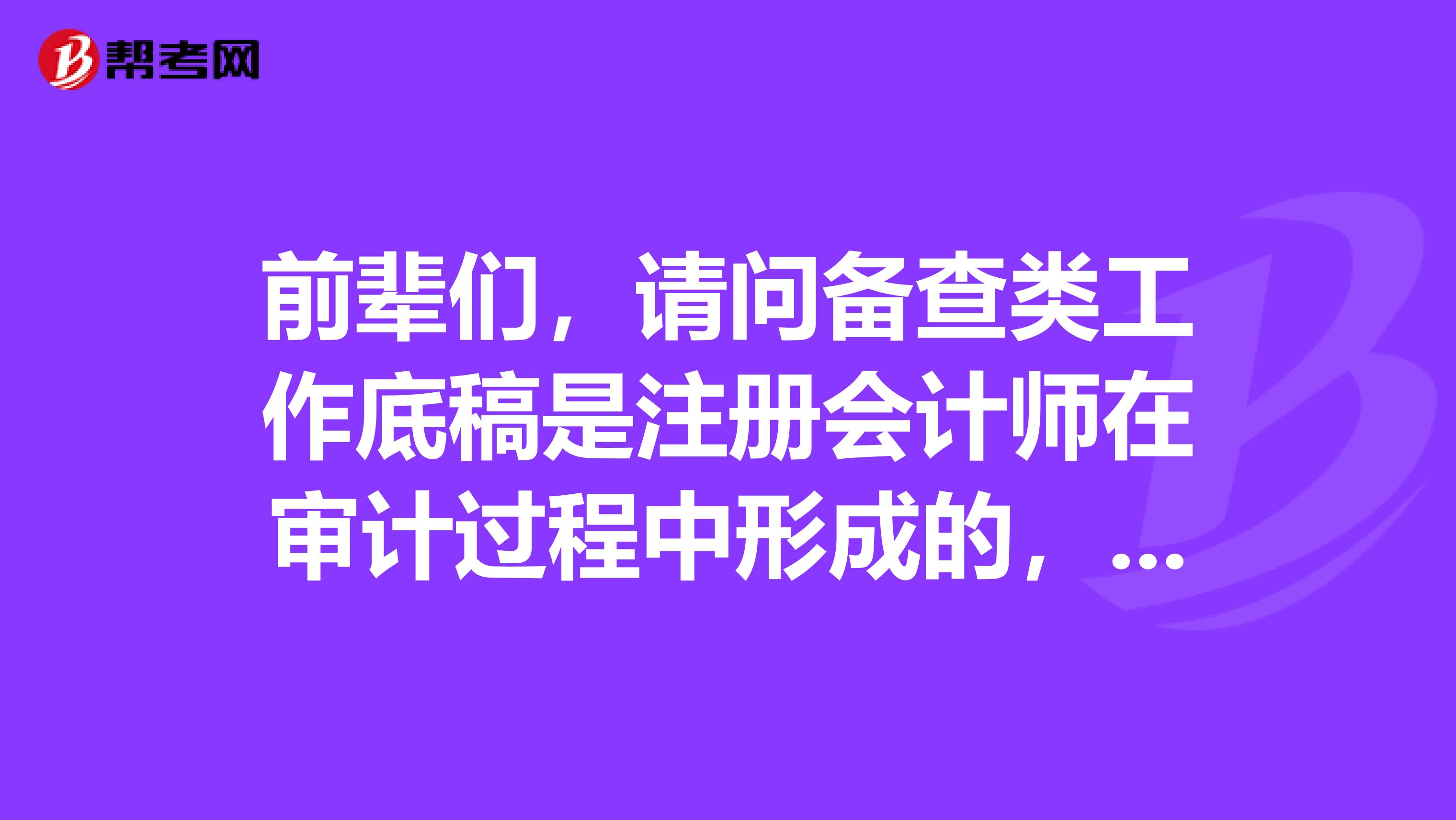 前輩們，請問備查類工作底稿是注冊會計師在審計過程中形成的，它包括什么呢？