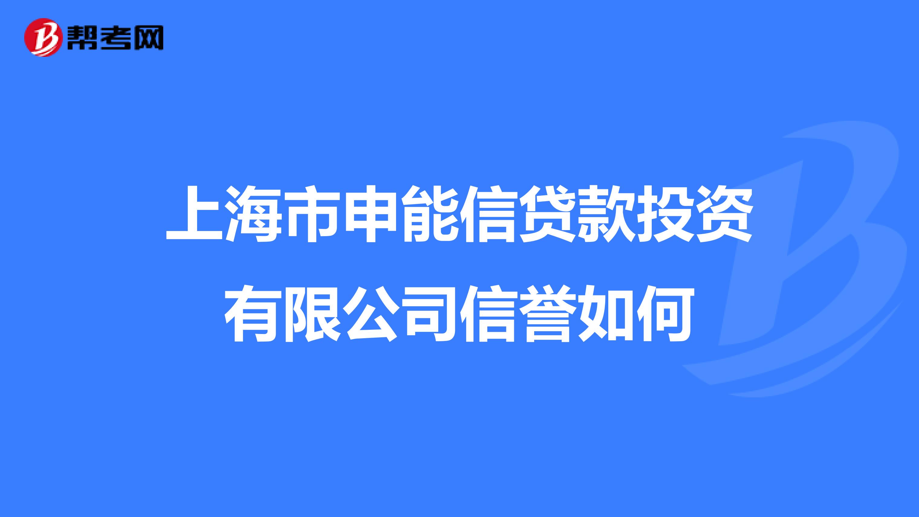 上海市申能信贷款投资有限公司信誉如何
