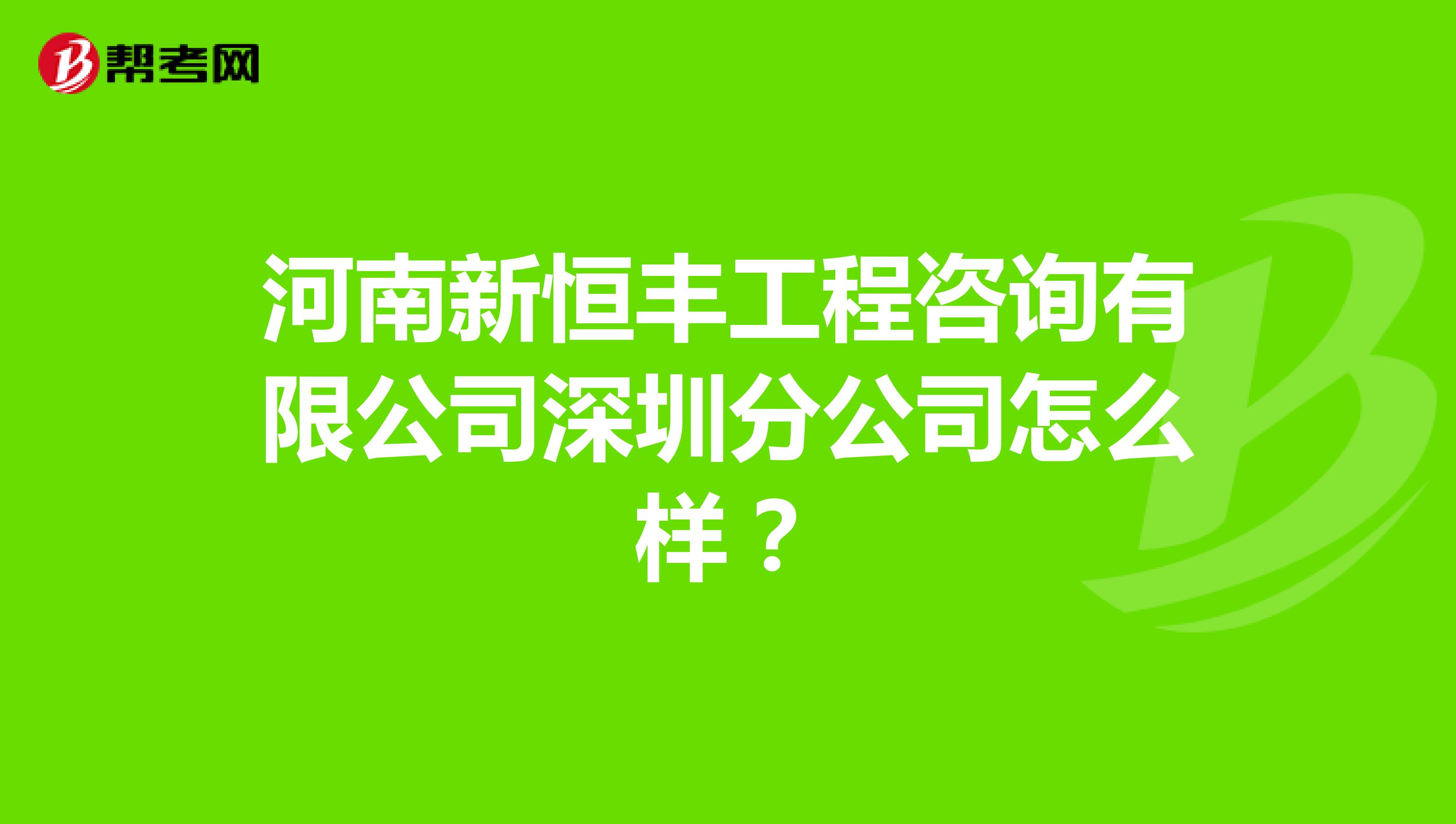 河南新恒丰工程咨询有限公司深圳分公司怎么样？