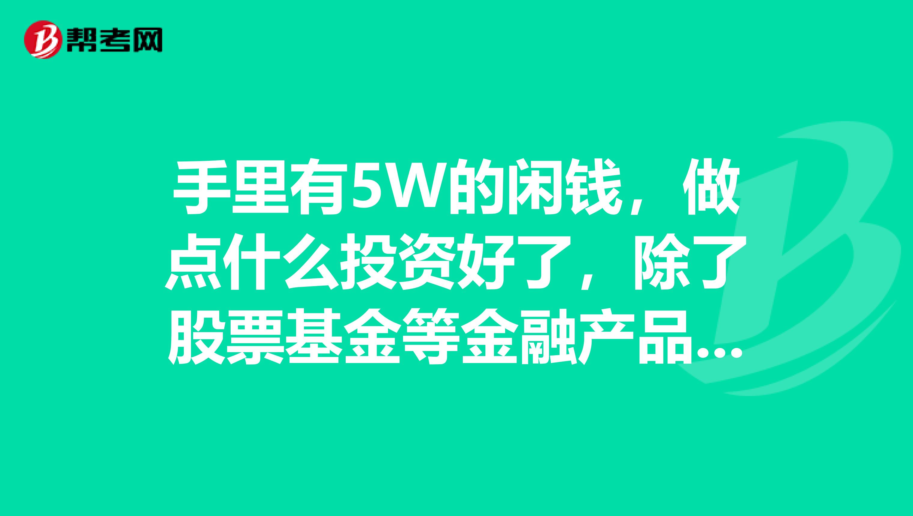 手里有5W的闲钱，做点什么投资好了，除了股票基金等金融产品外？