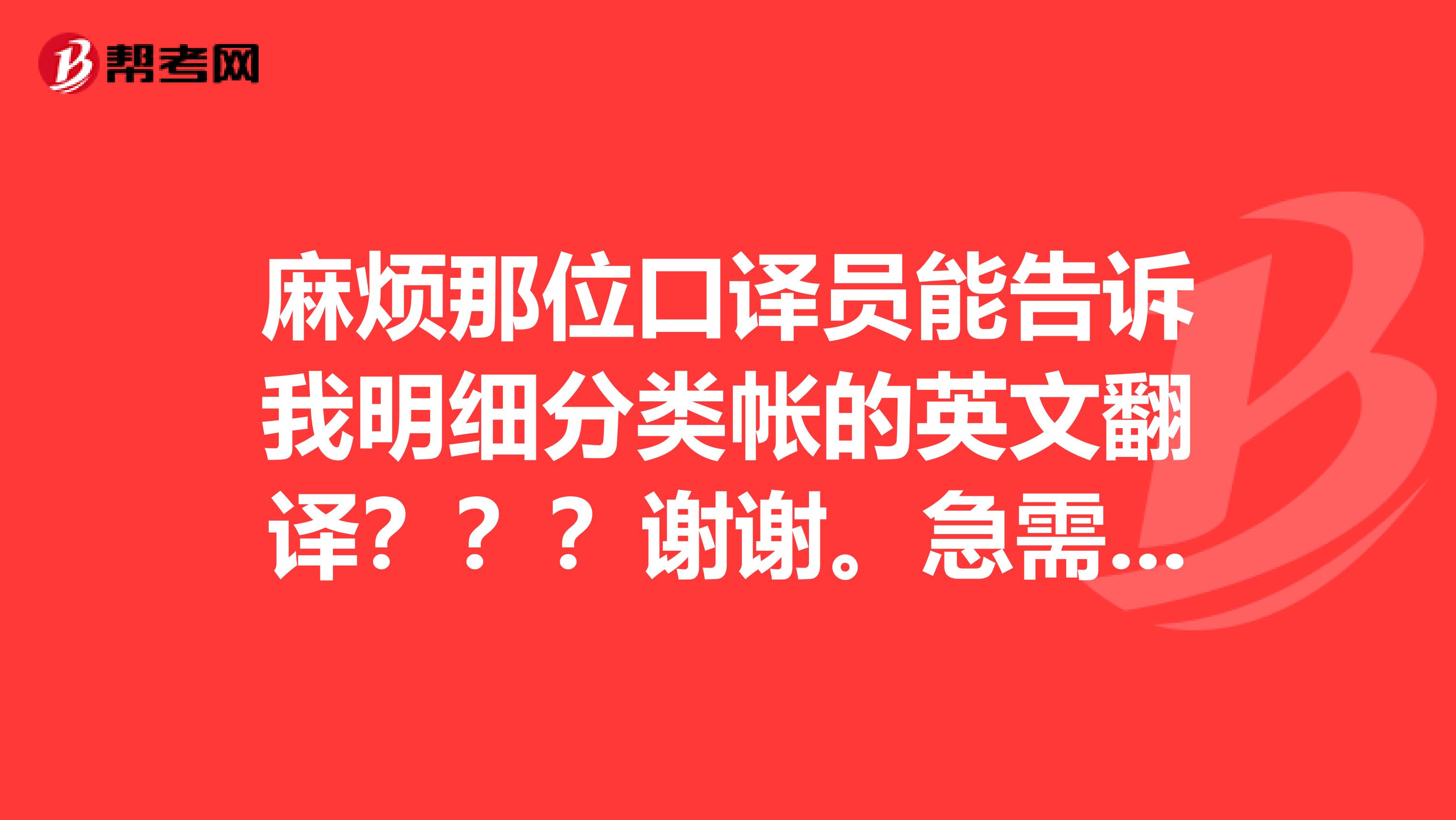 麻烦那位口译员能告诉我明细分类帐的英文翻译？？？谢谢。急需~!!..
