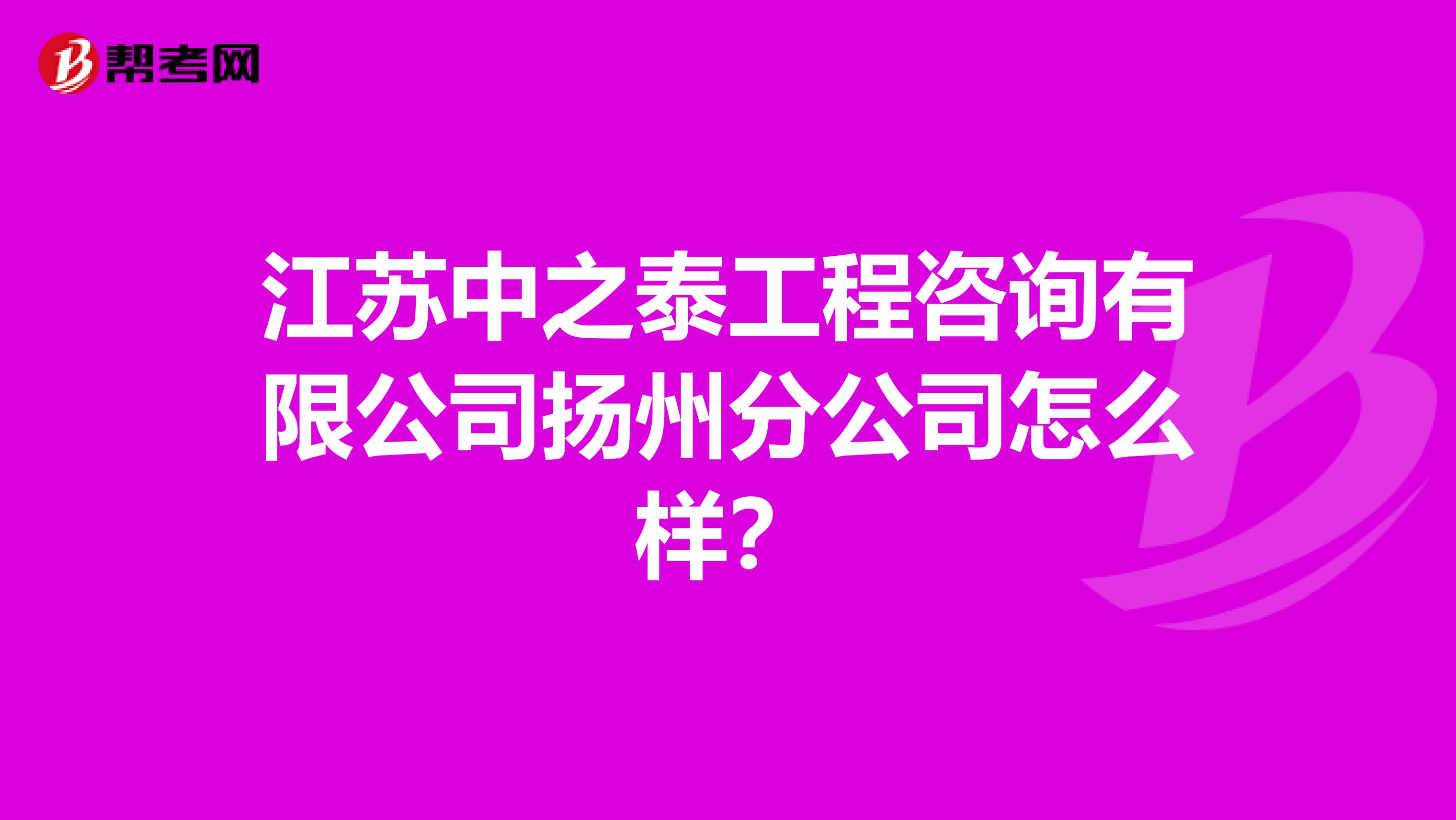 江苏中之泰工程咨询有限公司扬州分公司怎么样？