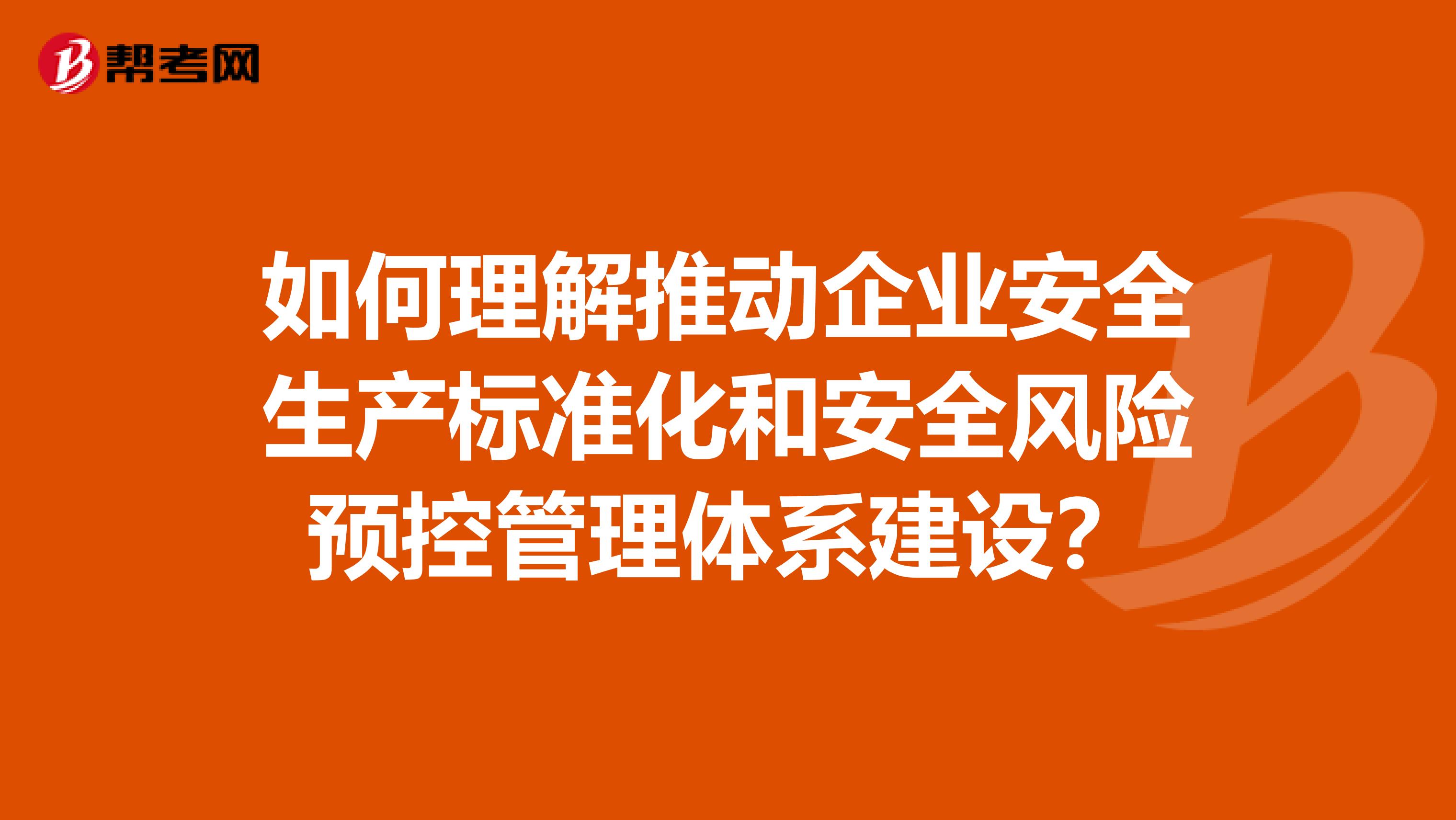 如何理解推动企业安全生产标准化和安全风险预控管理体系建设？