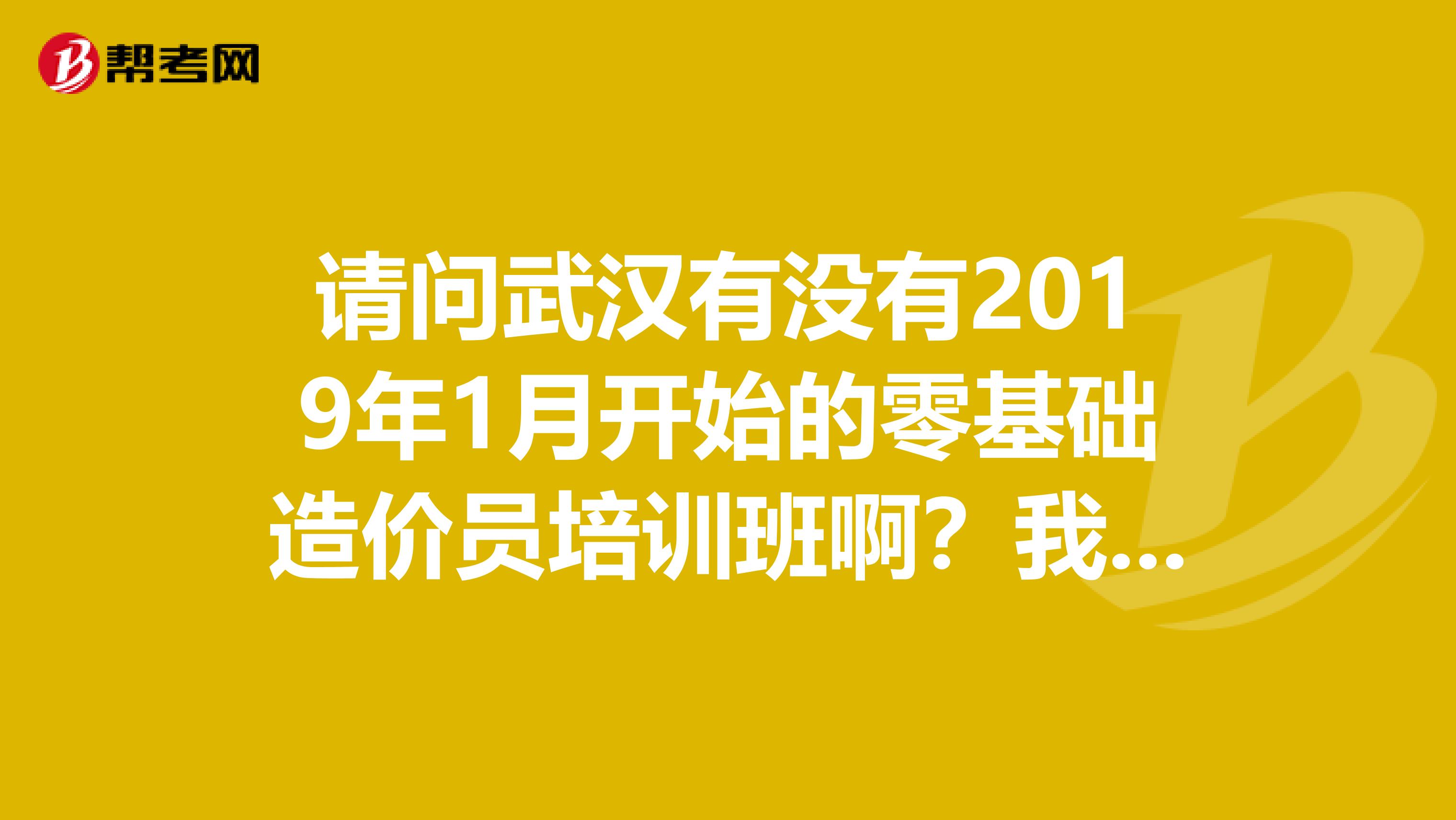 请问武汉有没有2019年1月开始的零基础造价员培训班啊?我刚好1月有1个月的时间。