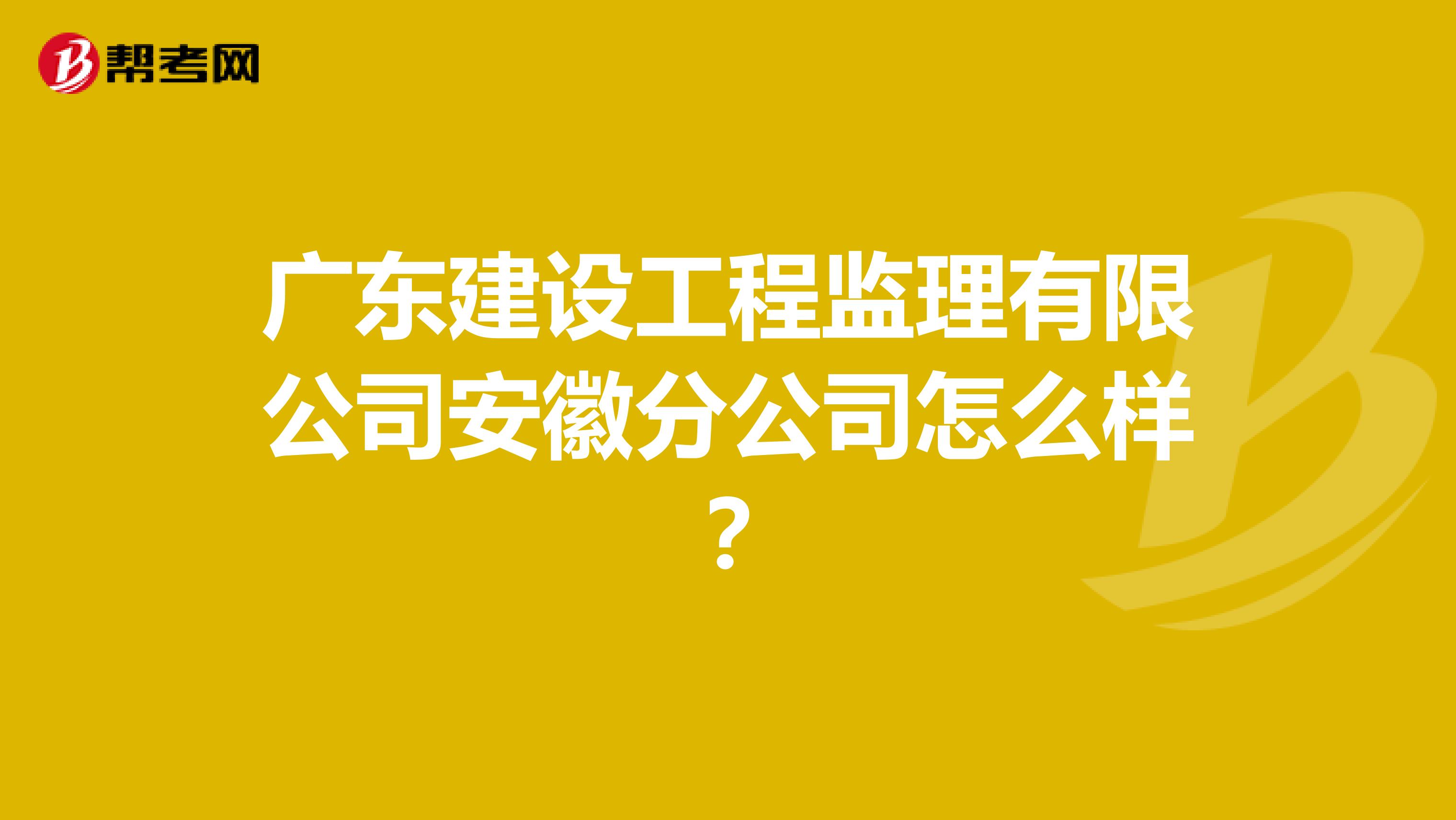 广东建设工程监理有限公司安徽分公司怎么样？