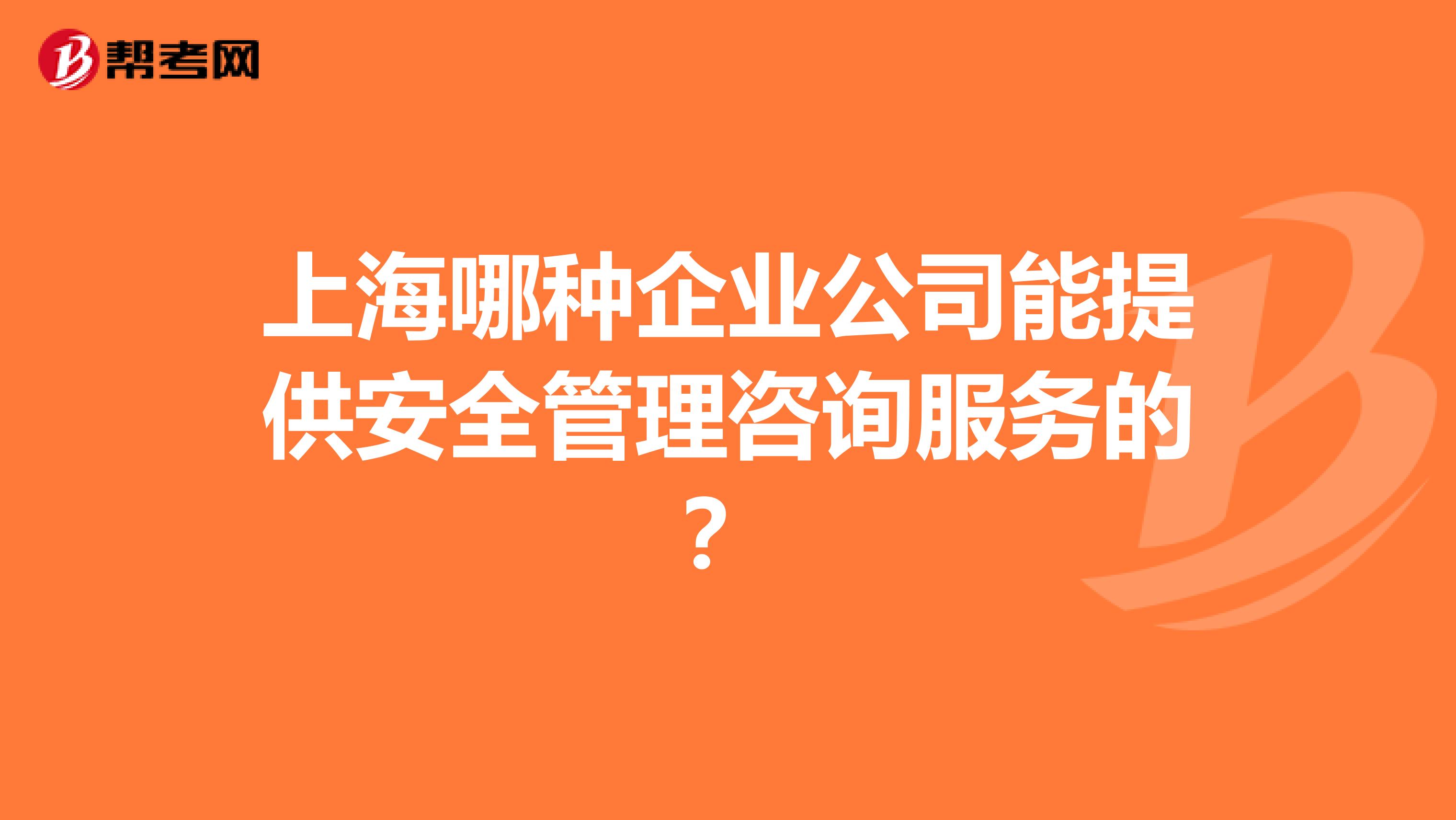 上海哪种企业公司能提供安全管理咨询服务的?