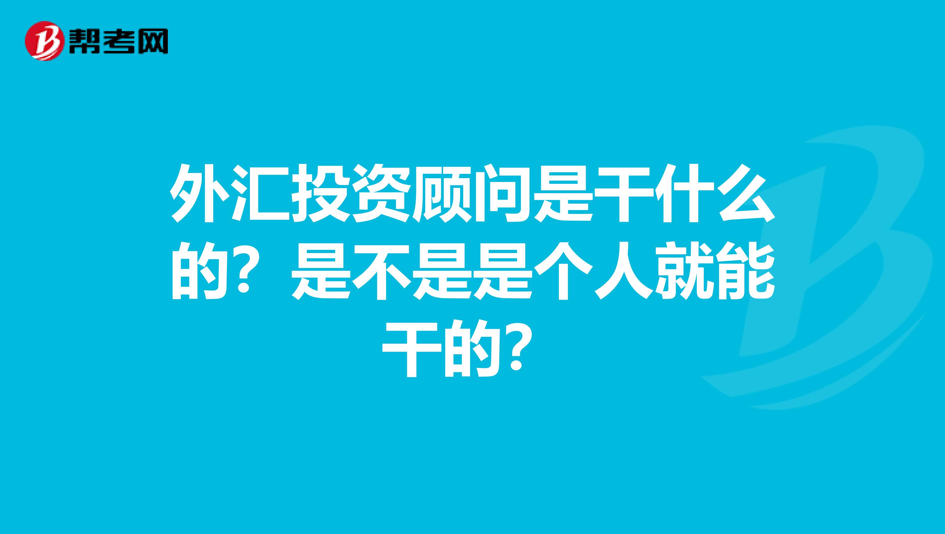 外汇投资顾问是干什么的?是不是是个人就能干的?