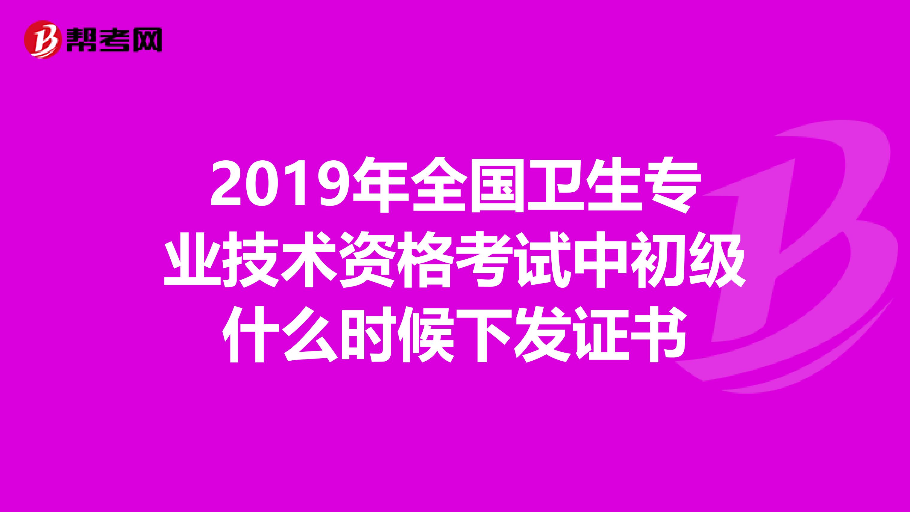 2019年全国卫生专业技术资格考试中初级什么时候下发证书