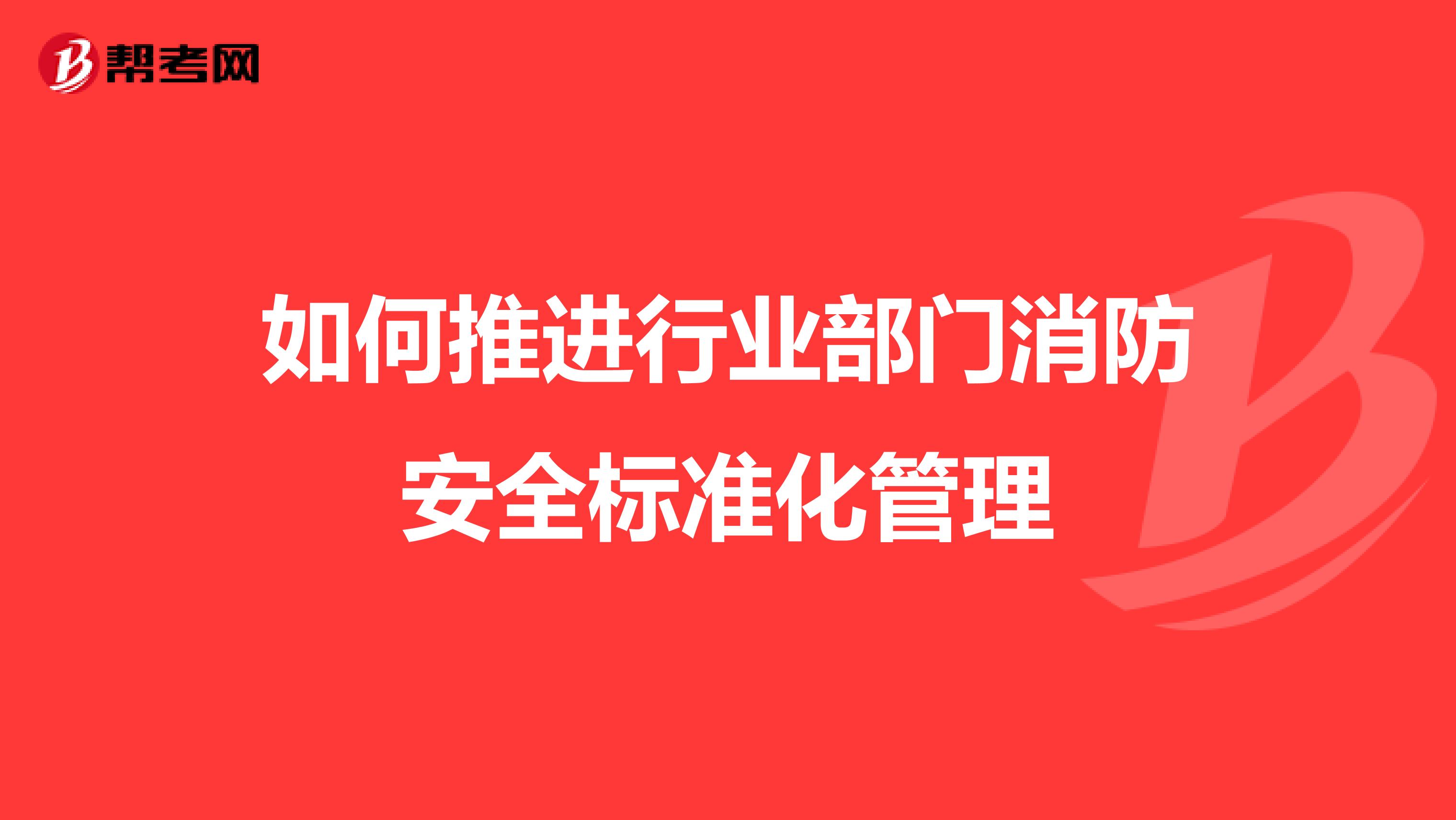 如何推进行业部门消防安全标准化管理