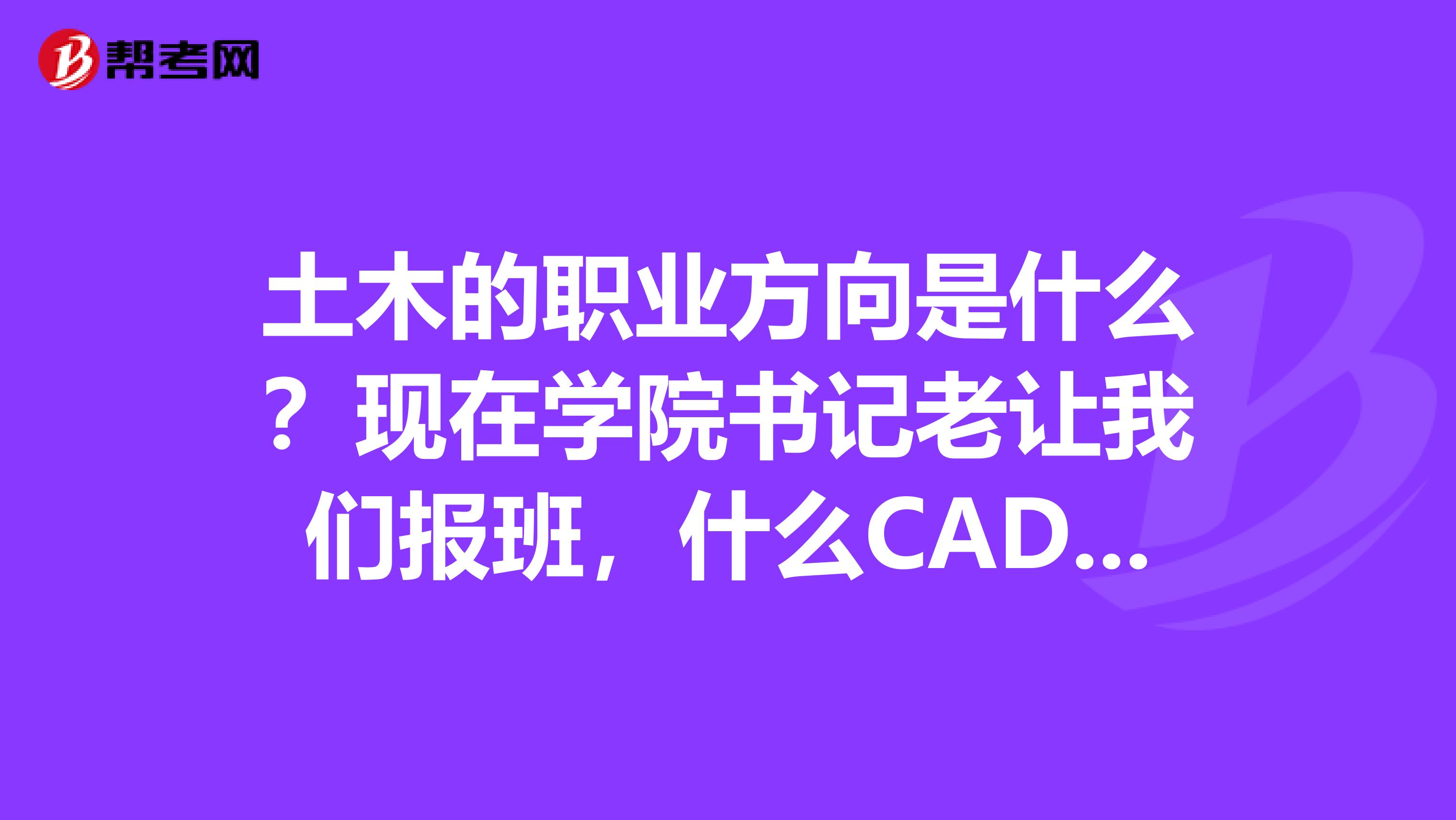 土木的职业方向是什么?现在学院书记老让我们报班,什么CAD,鲁班软件,BIM,五大员呀,头都大了。有用吗?