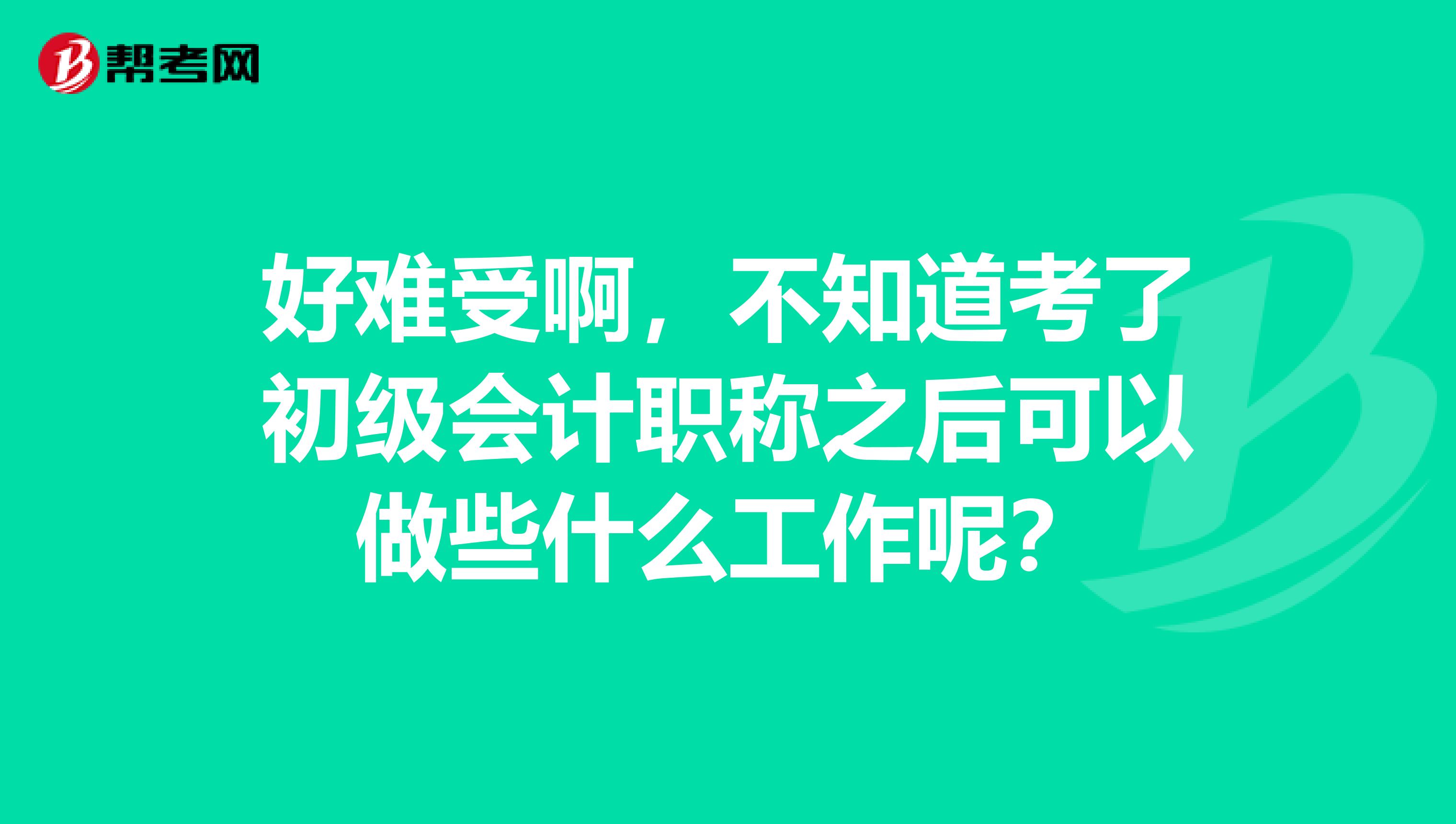 好难受啊，不知道考了初级会计职称之后可以做些什么工作呢？