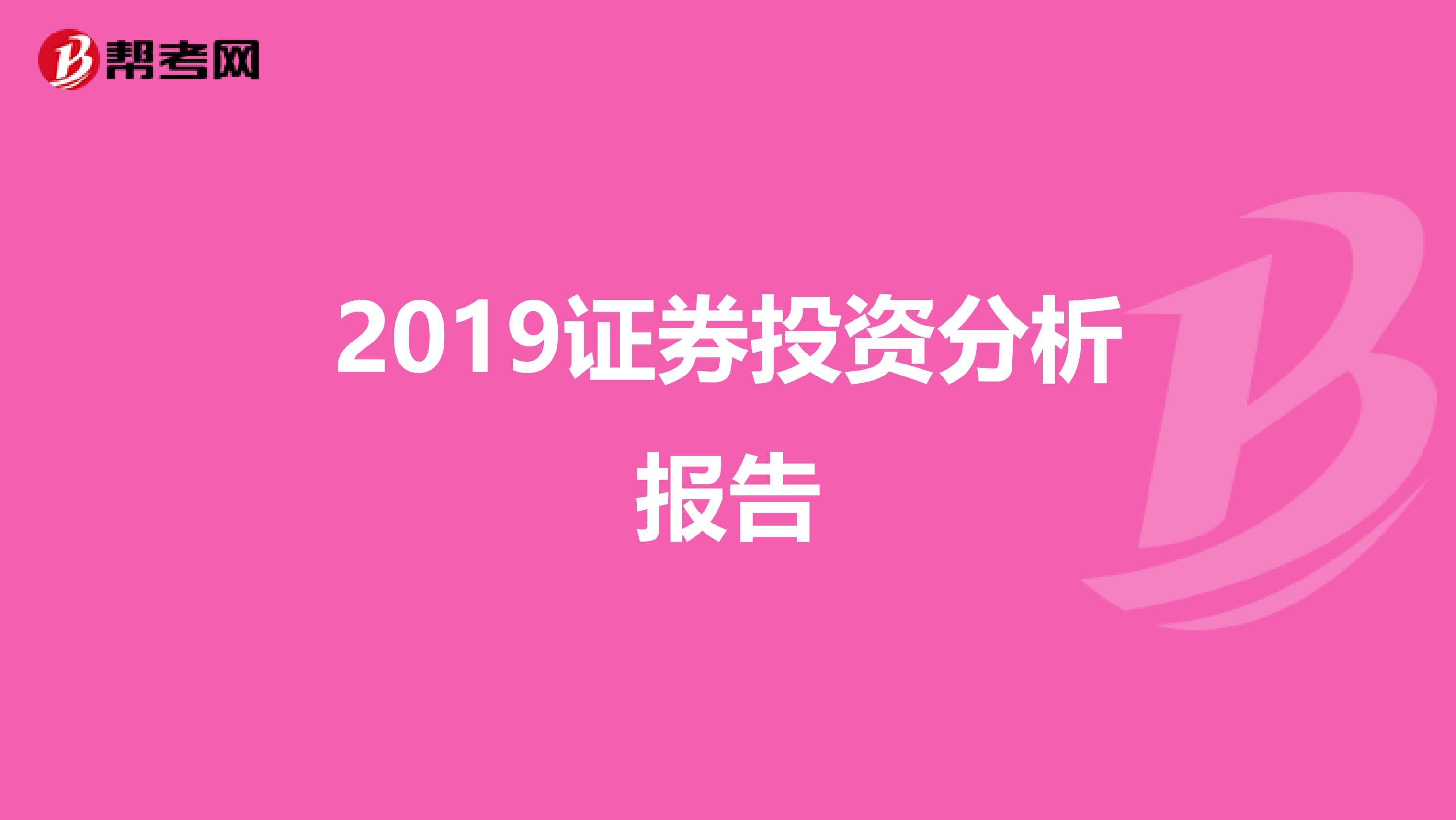2019证券投资分析报告