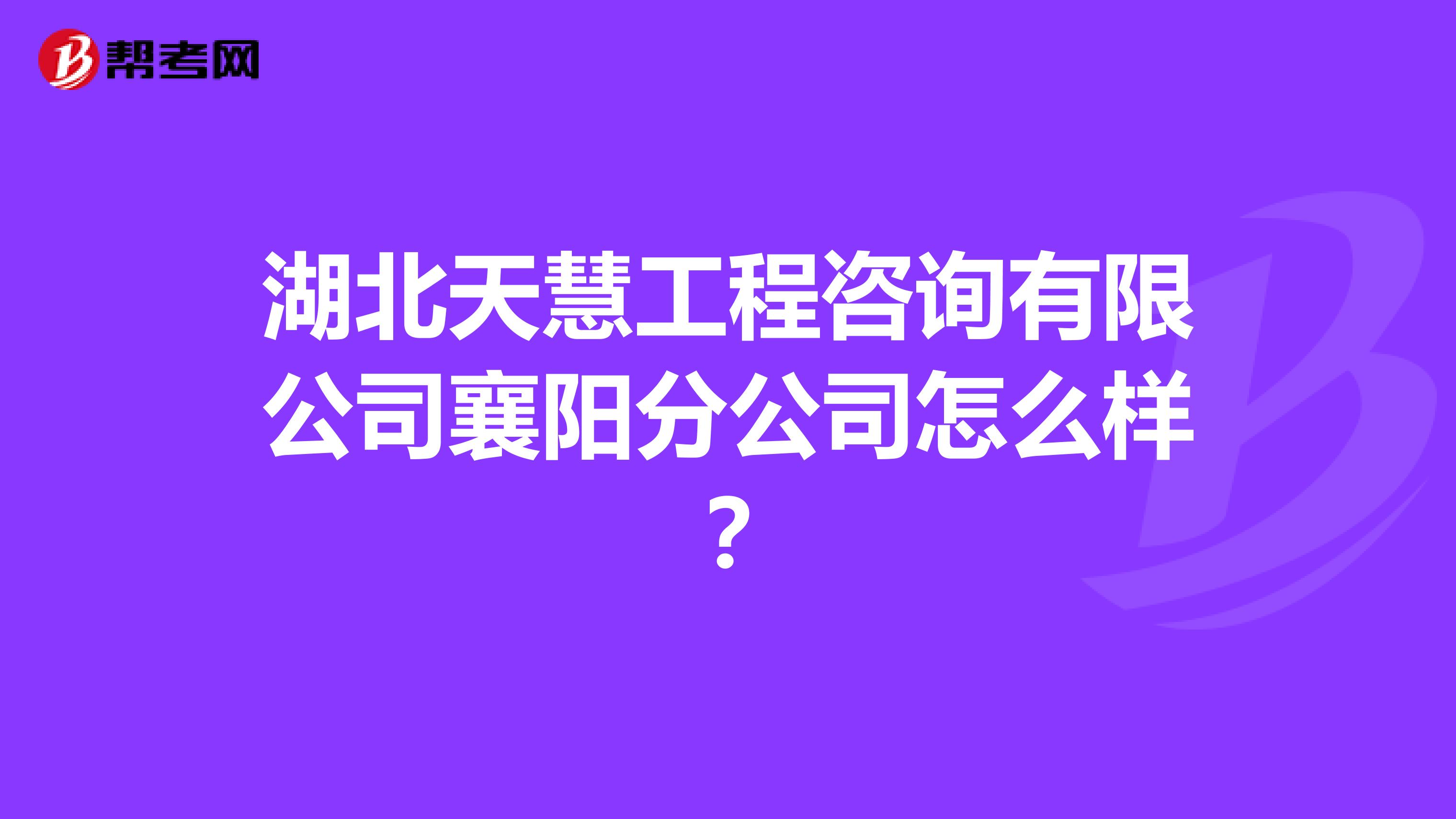 湖北天慧工程咨询有限公司襄阳分公司怎么样？