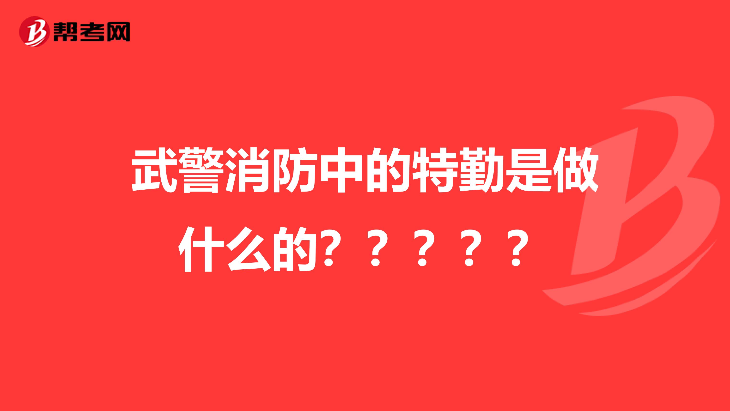 武警消防中的特勤是做什么的?????