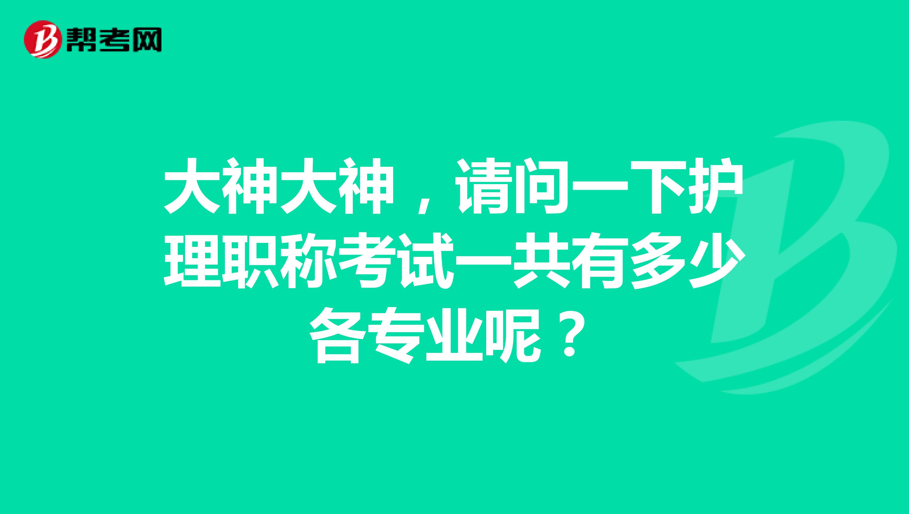 大神大神，请问一下护理职称考试一共有多少各专业呢？