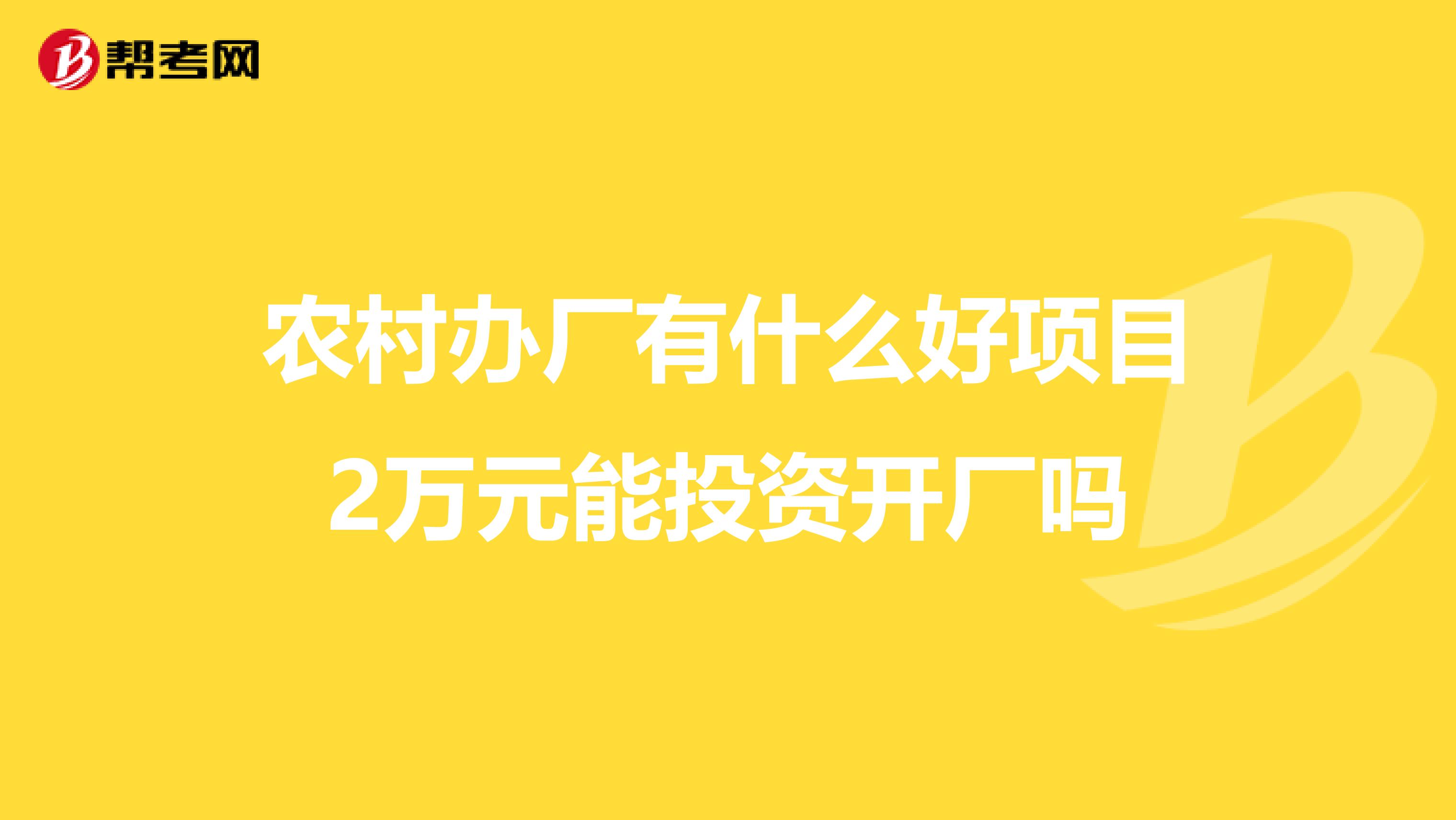 农村办厂有什么好项目2万元能投资开厂吗