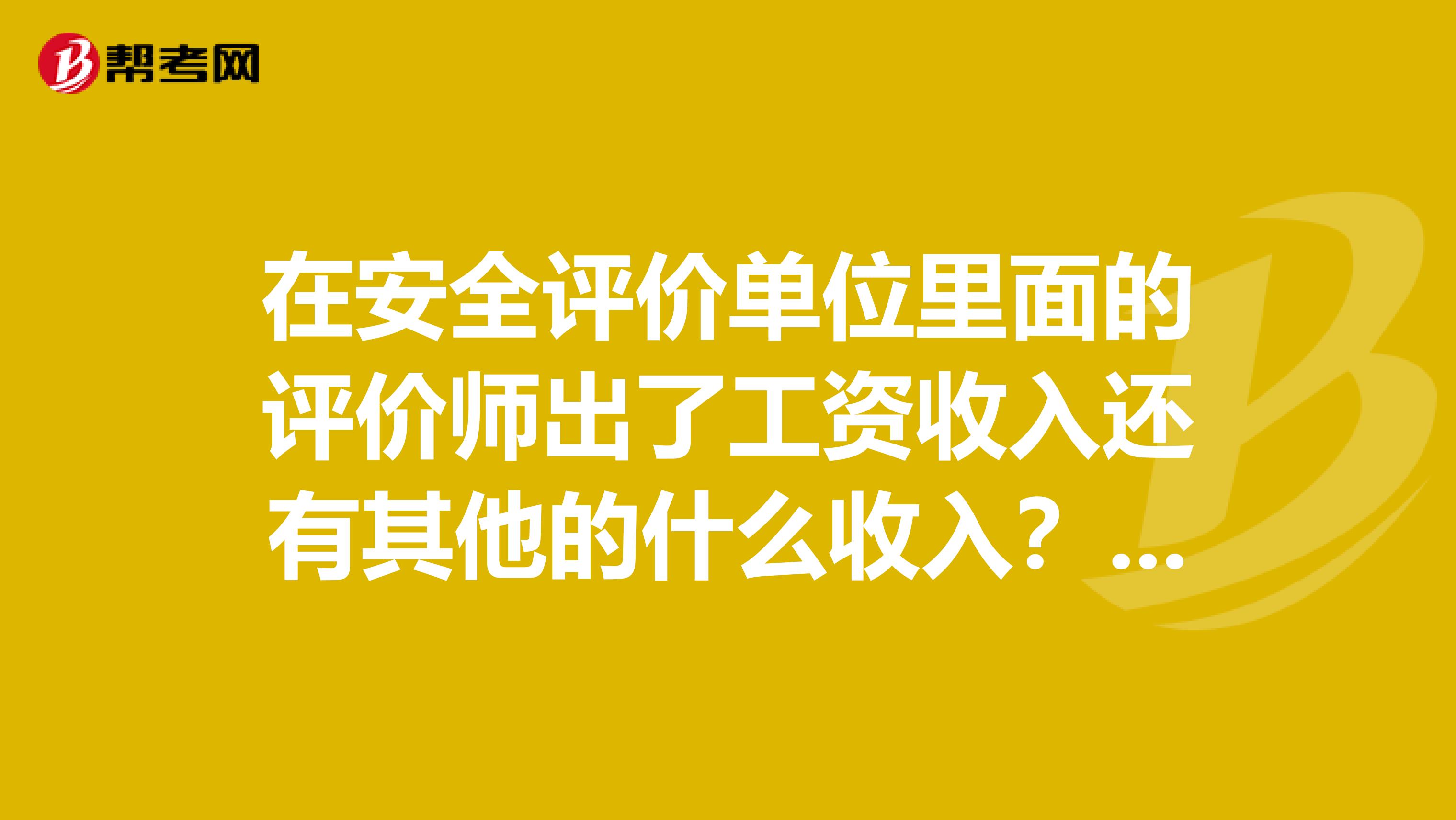 在安全评价单位里面的评价师出了工资收入还有其他的什么收入？安全评价师具体做些什么工作？