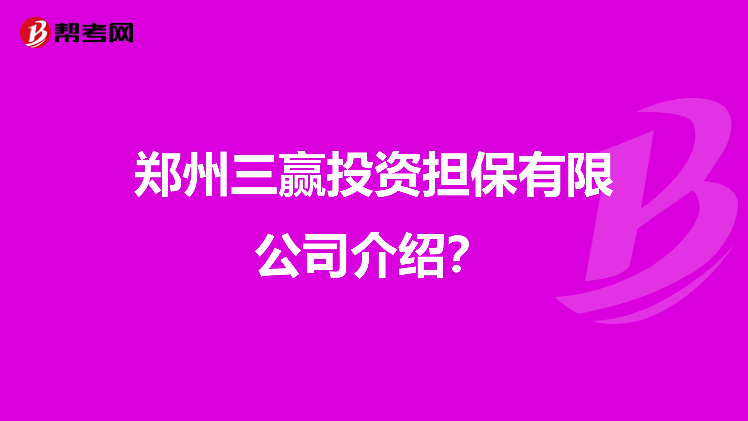 郑州三赢投资担保有限公司介绍？