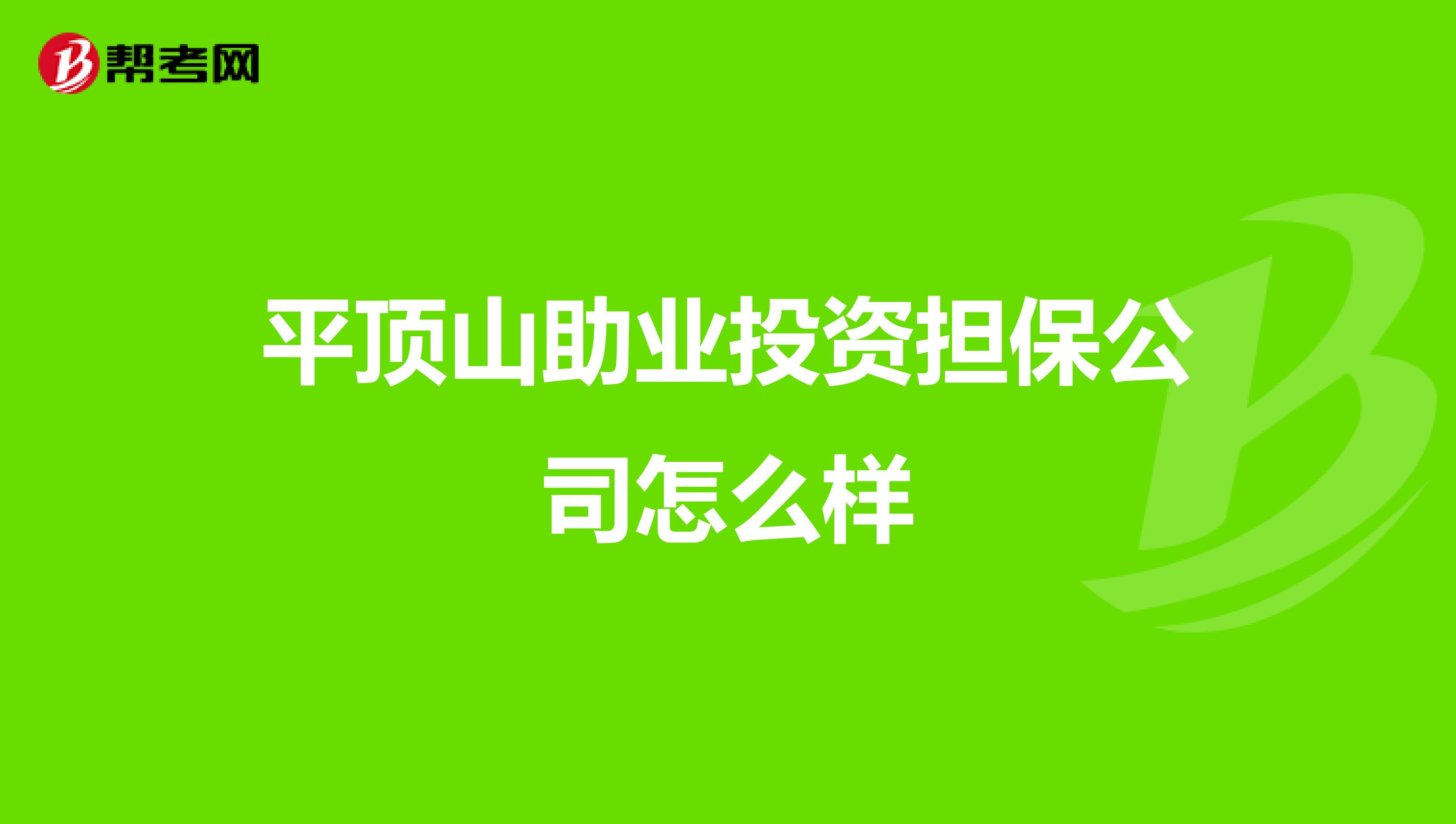 平顶山助业投资担保公司怎么样