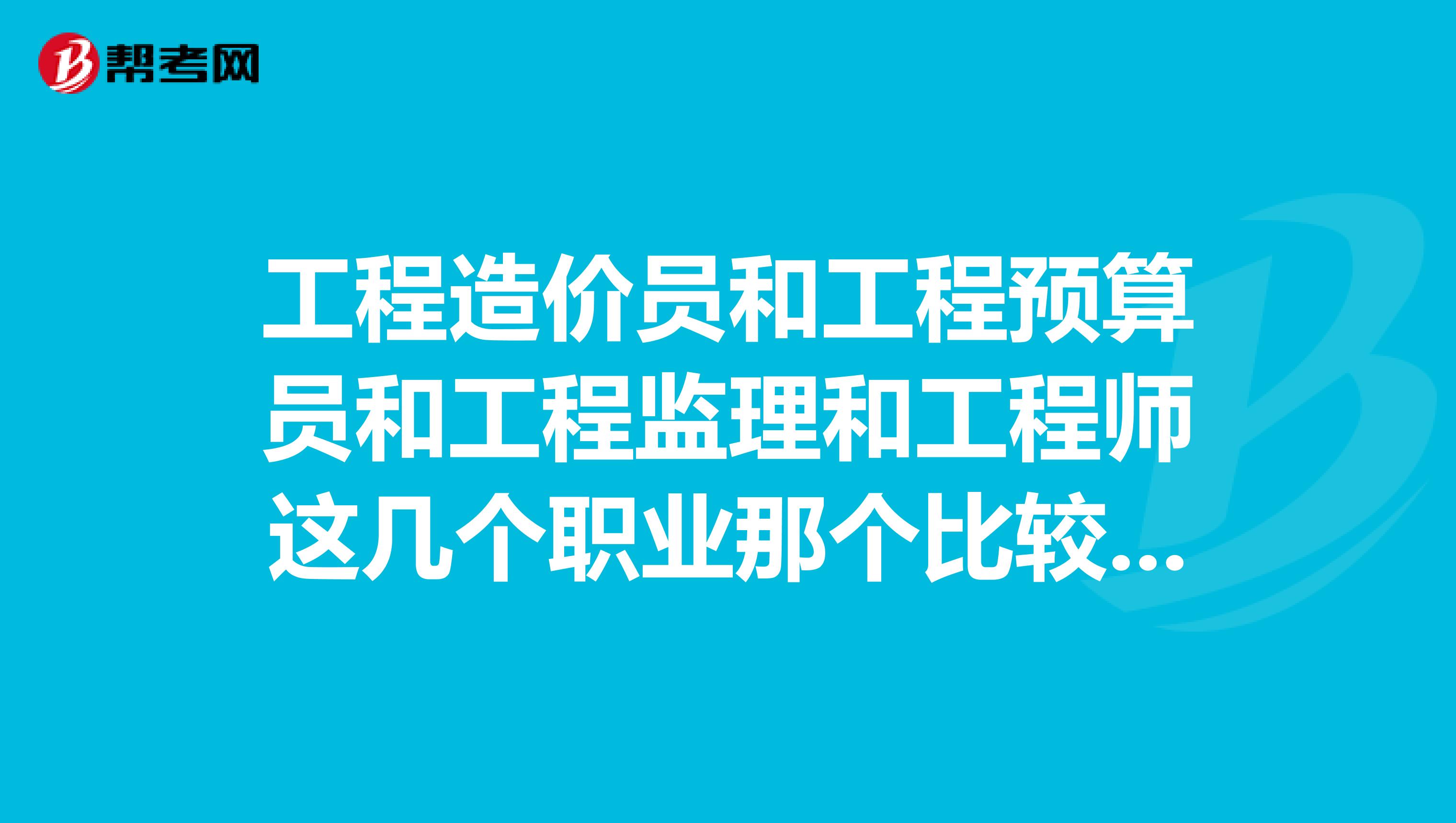 工程造价员和工程预算员和工程监理和工程师这几个职业那个比较好点就业工资待遇高是同行的都来说下给点实际的指导情况