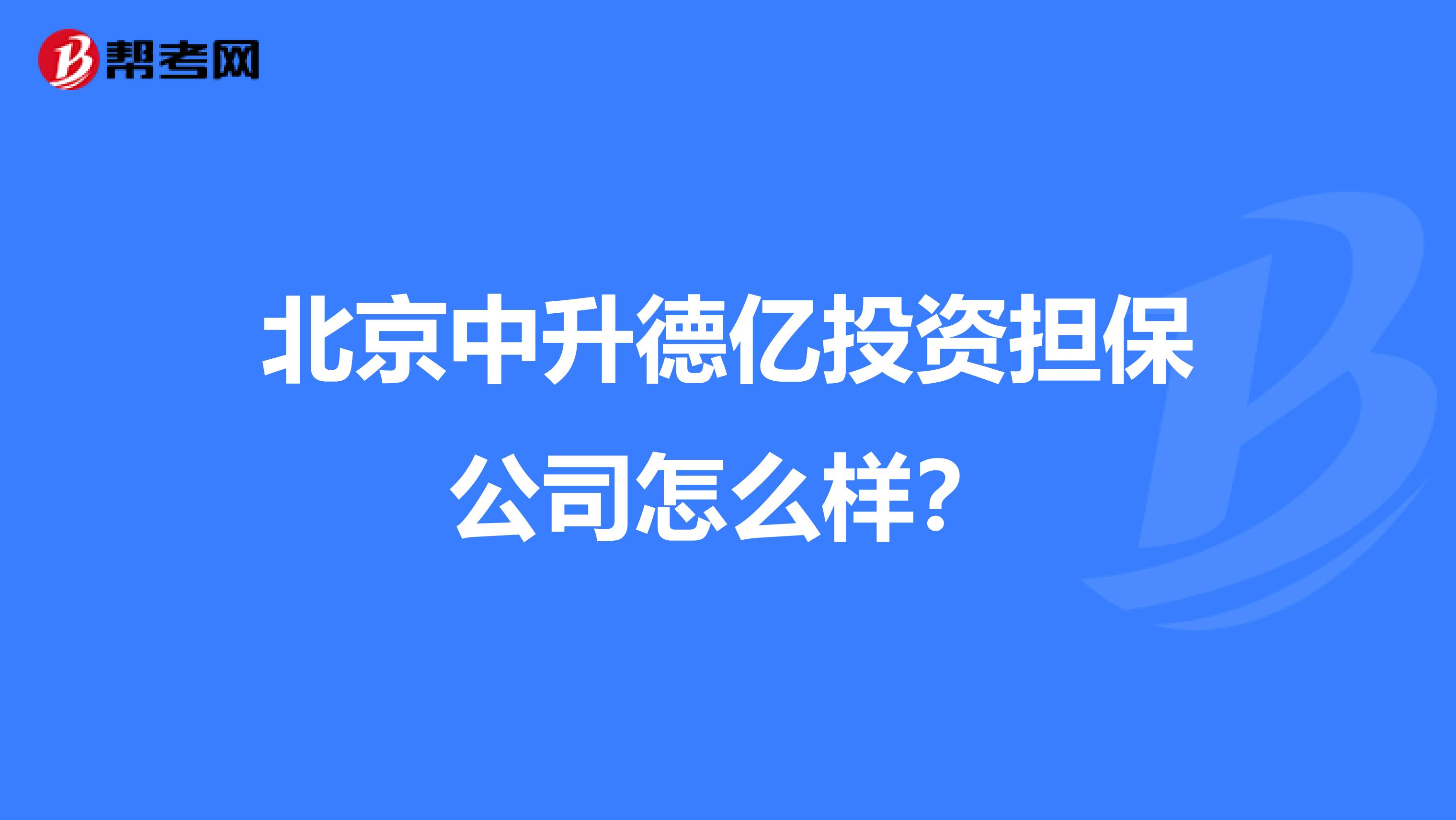 北京中升德亿投资担保公司怎么样?
