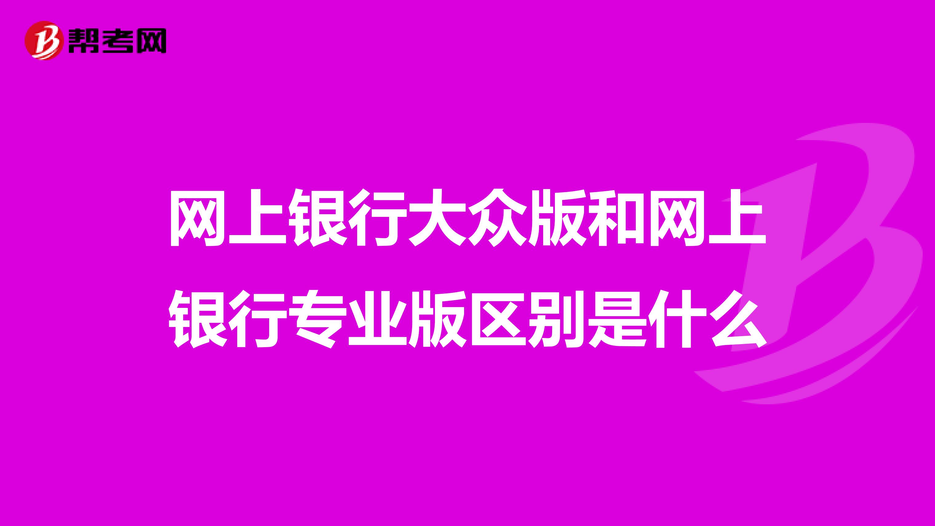 网上银行大众版和网上银行专业版区别是什么