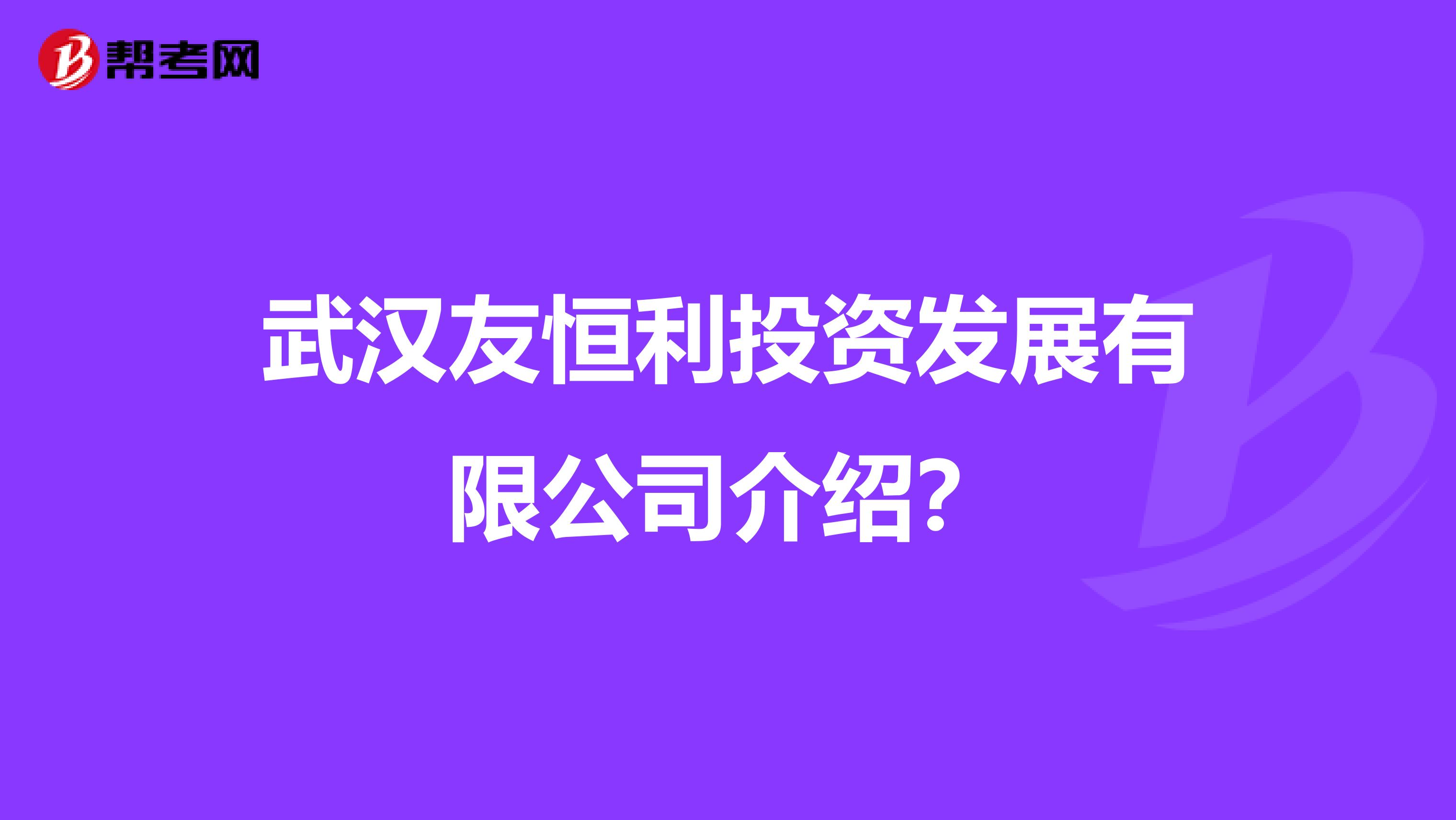 武汉友恒利投资发展有限公司介绍?