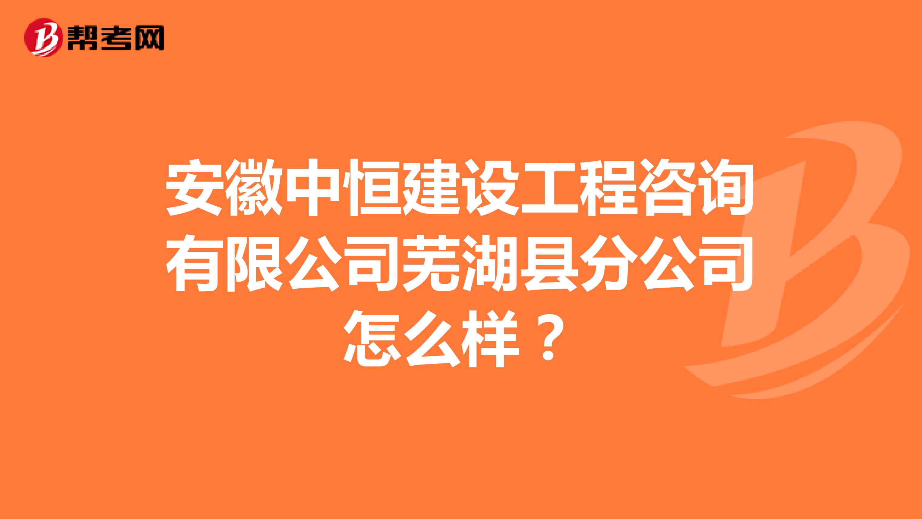 安徽中恒建设工程咨询有限公司芜湖县分公司怎么样？