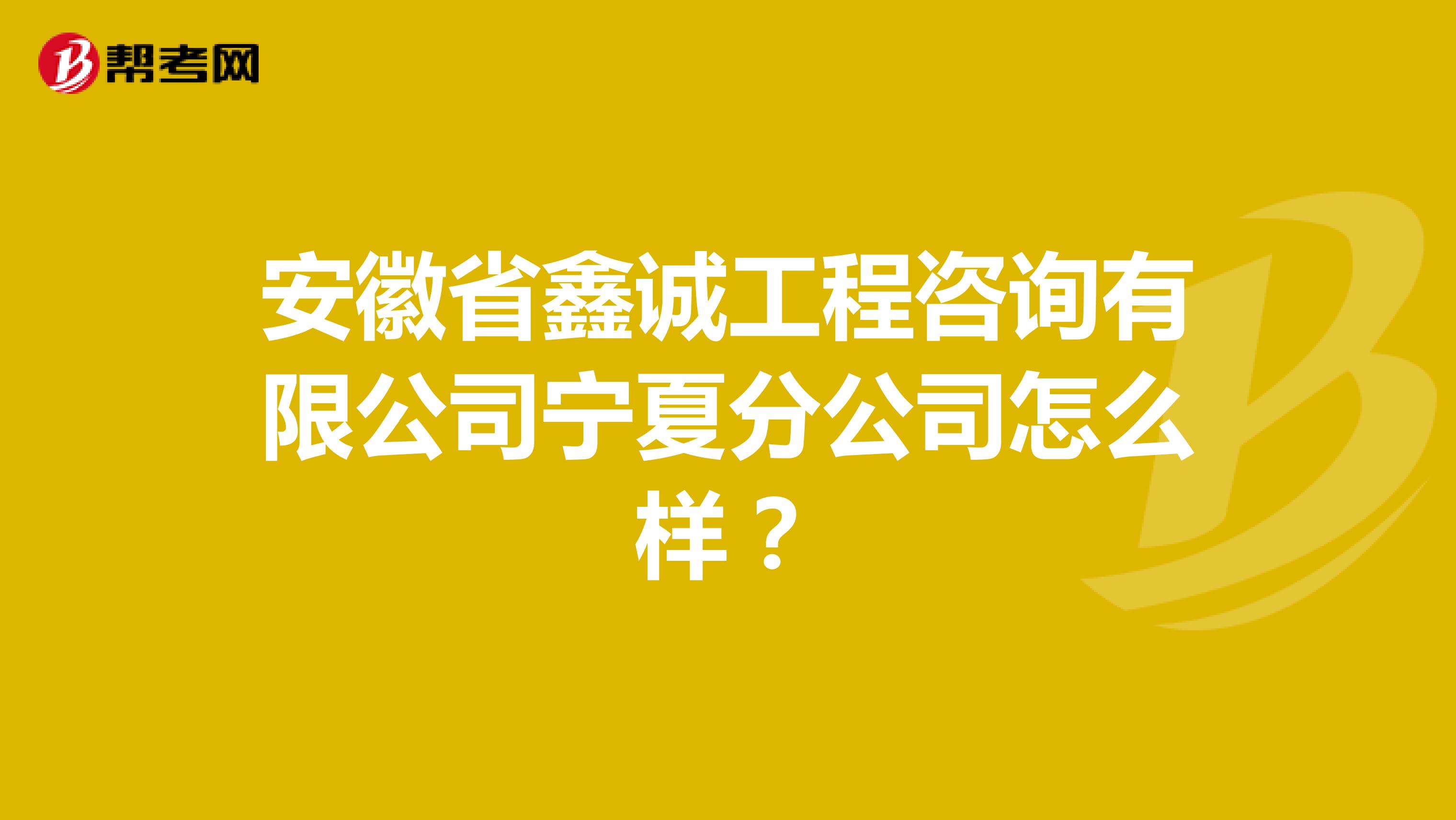 安徽省鑫诚工程咨询有限公司宁夏分公司怎么样？