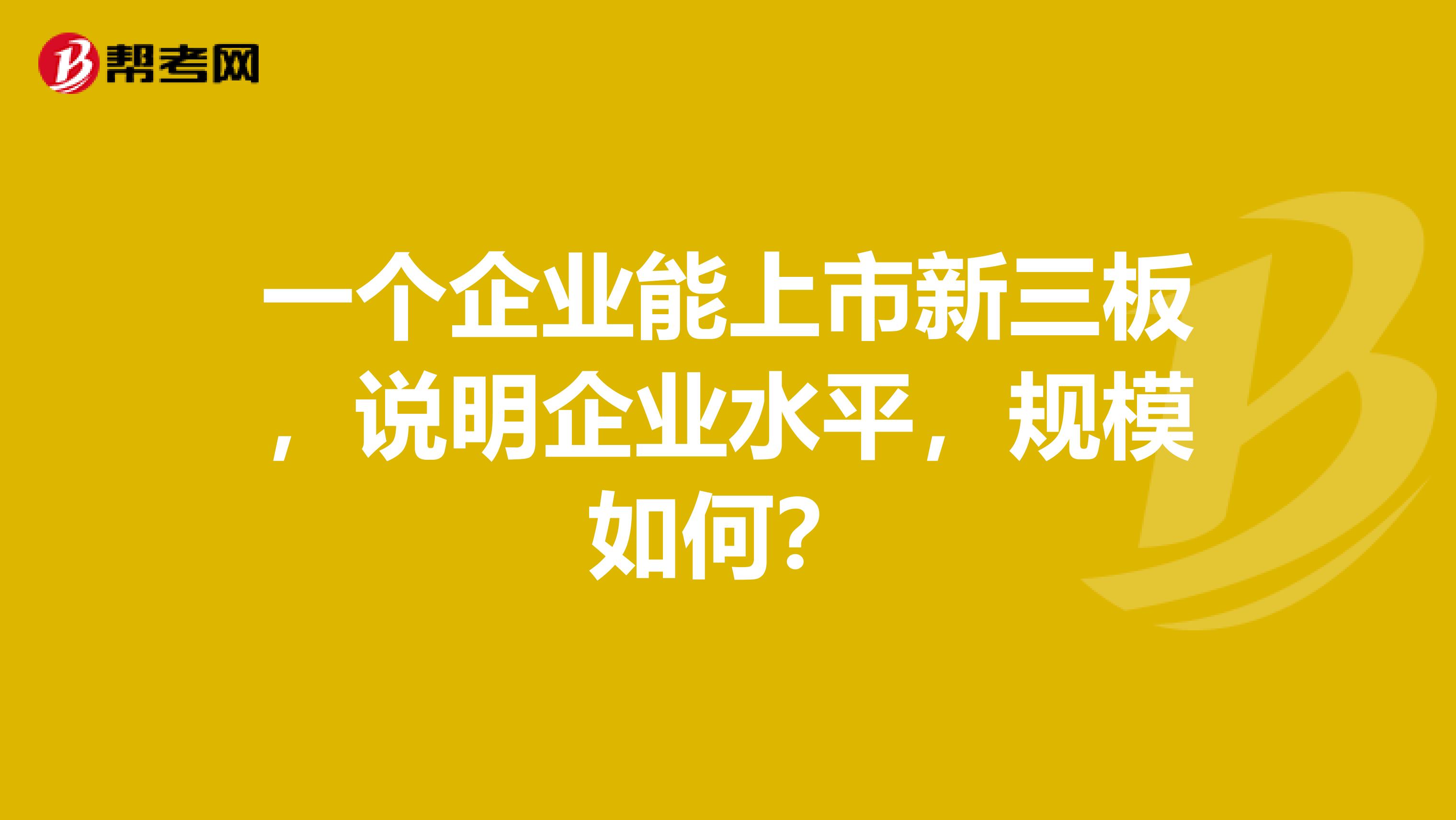 一個(gè)企業(yè)能上市新三板，說明企業(yè)水平，規(guī)模如何？