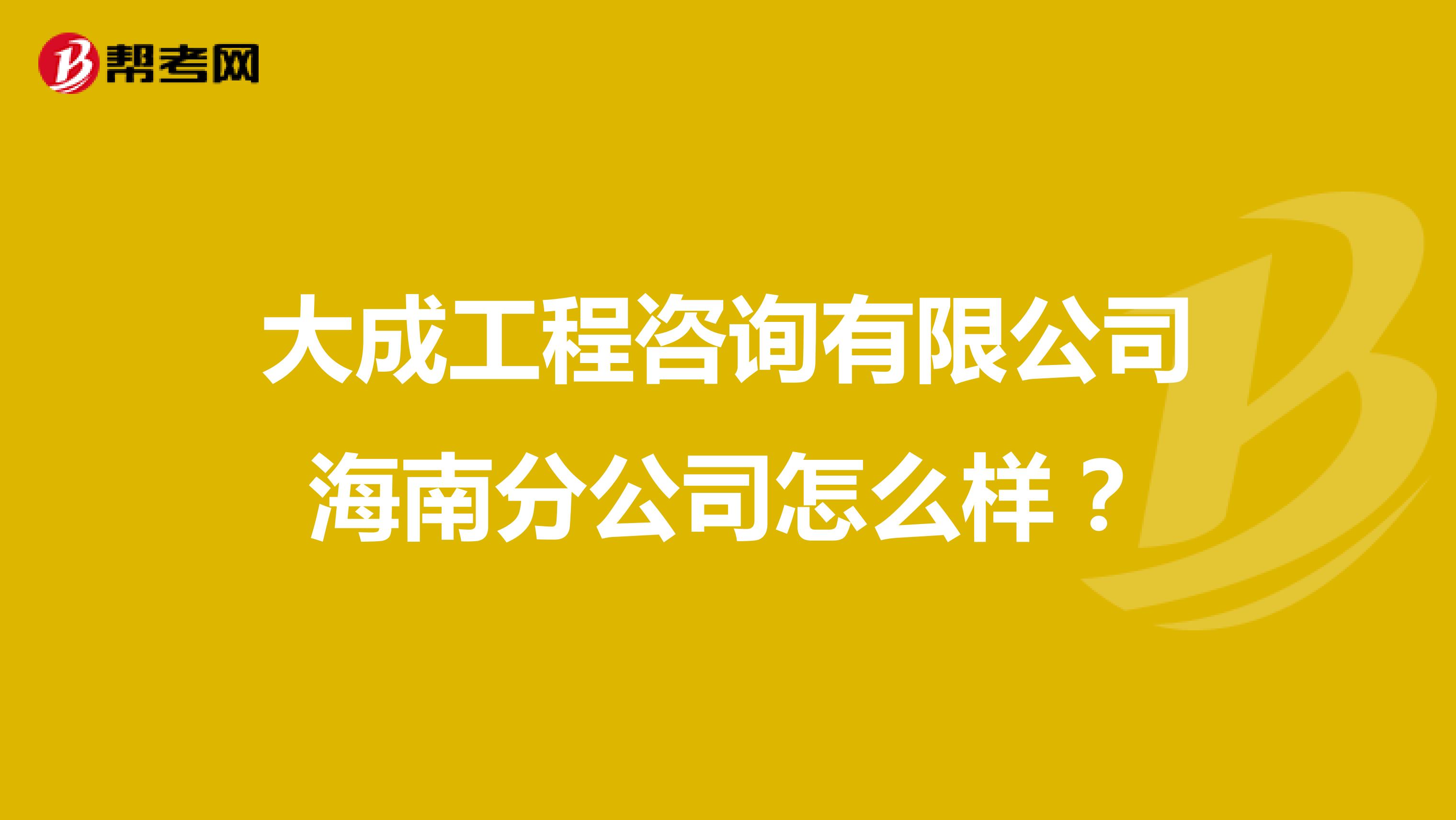 大成工程咨询有限公司海南分公司怎么样？