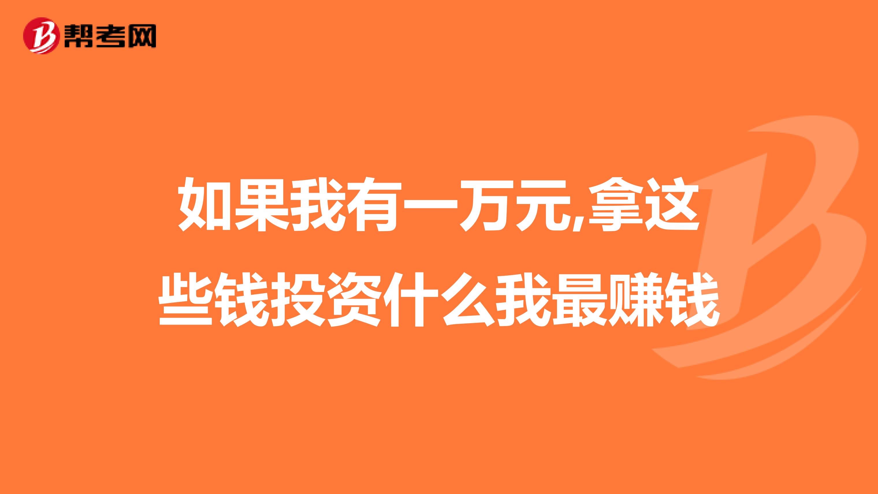 如果我有一万元,拿这些钱投资什么我最赚钱