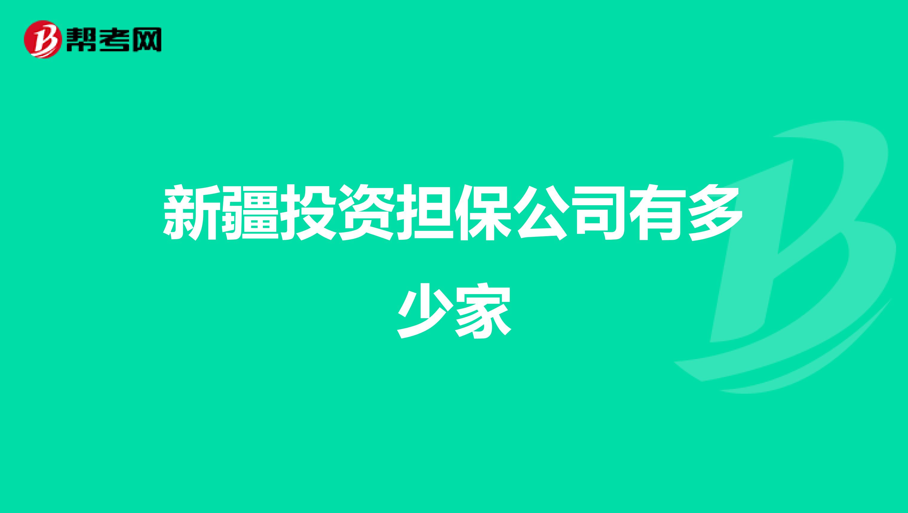 新疆投资担保公司有多少家