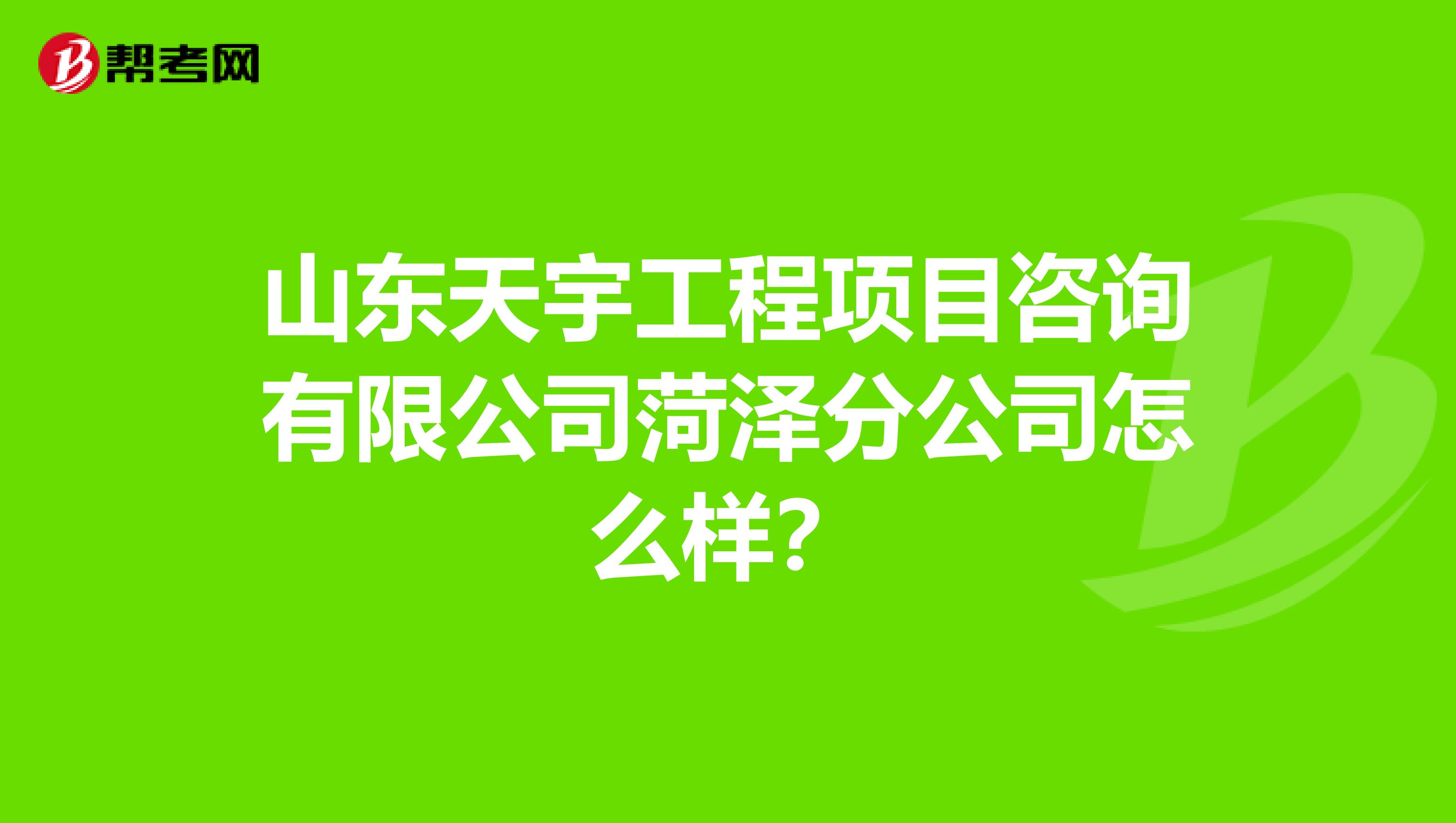 山东天宇工程项目咨询有限公司菏泽分公司怎么样?