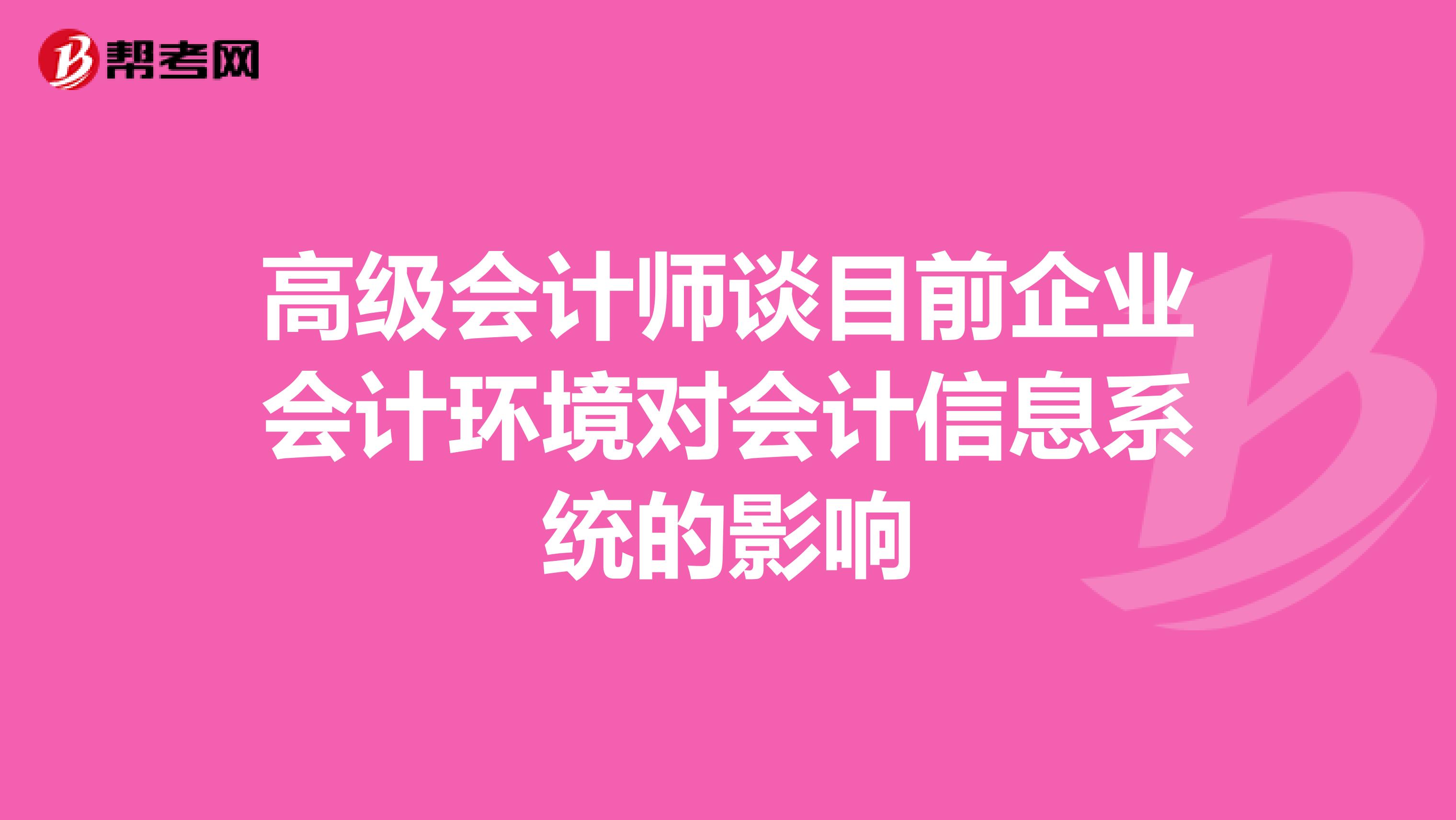 高级会计师谈目前企业会计环境对会计信息系统的影响