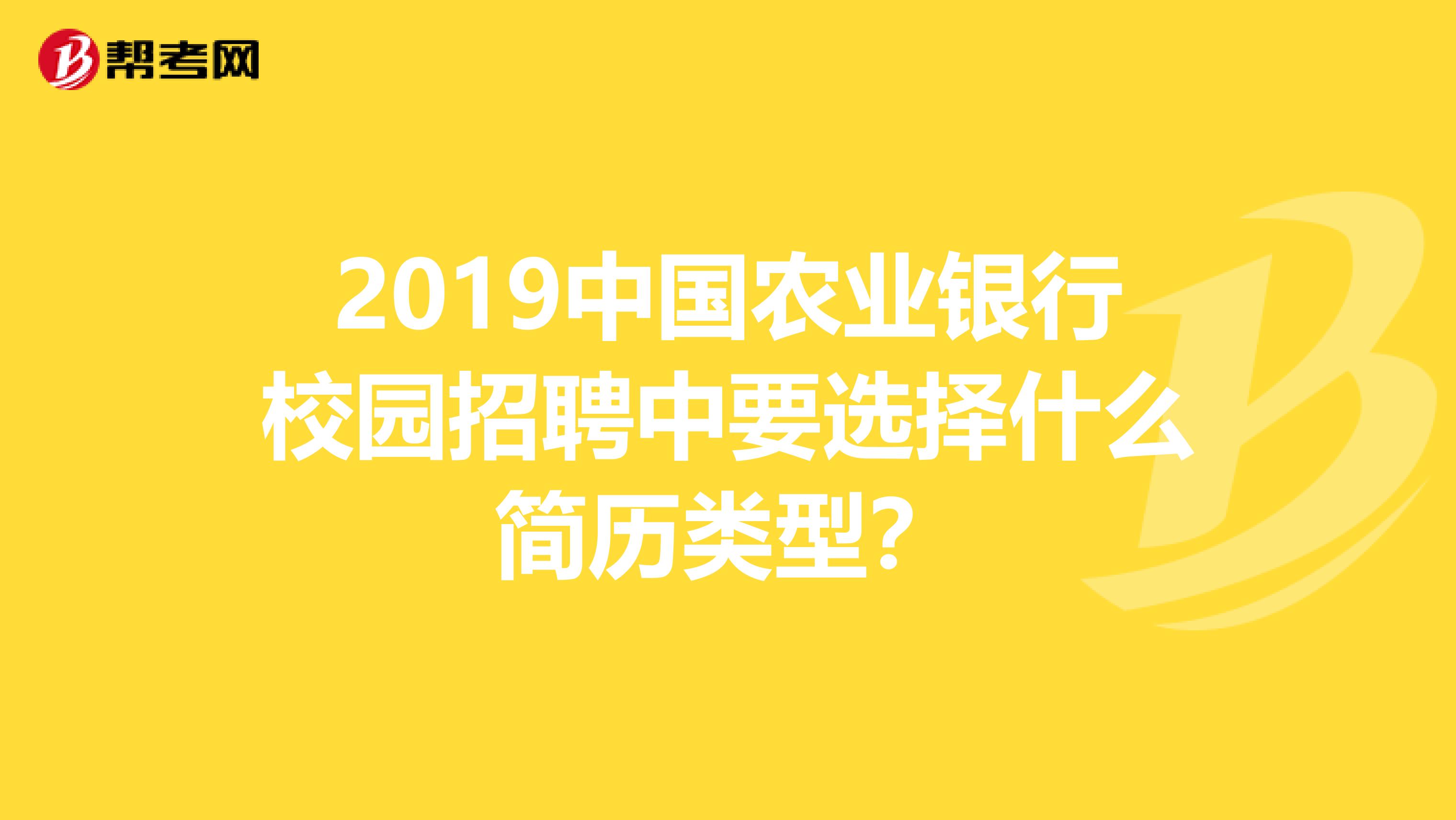 2019中国农业银行校园招聘中要选择什么简历类型?